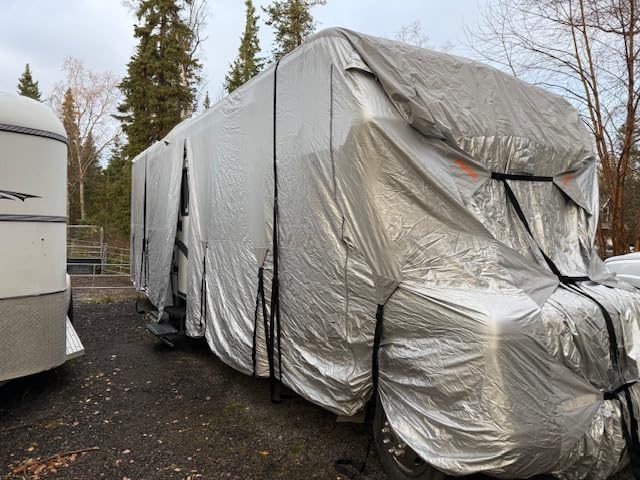 FRUNO Oxford Fabric Class C RV Cover Fits 26'-29' Waterproof Rip-Resistant Anti-UV Motorhome Camper Cover for Winter Snow with 4 Tire Covers and Gutter Covers customer photo 2