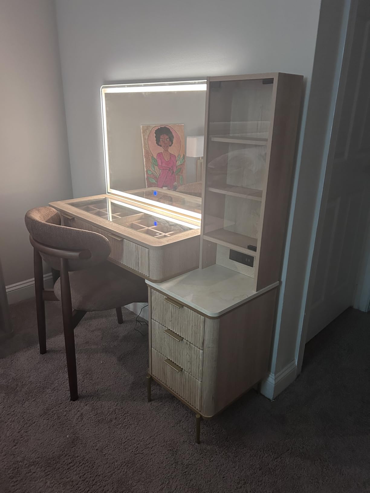 T4TREAM Fluted Makeup Vanity Desk with 36