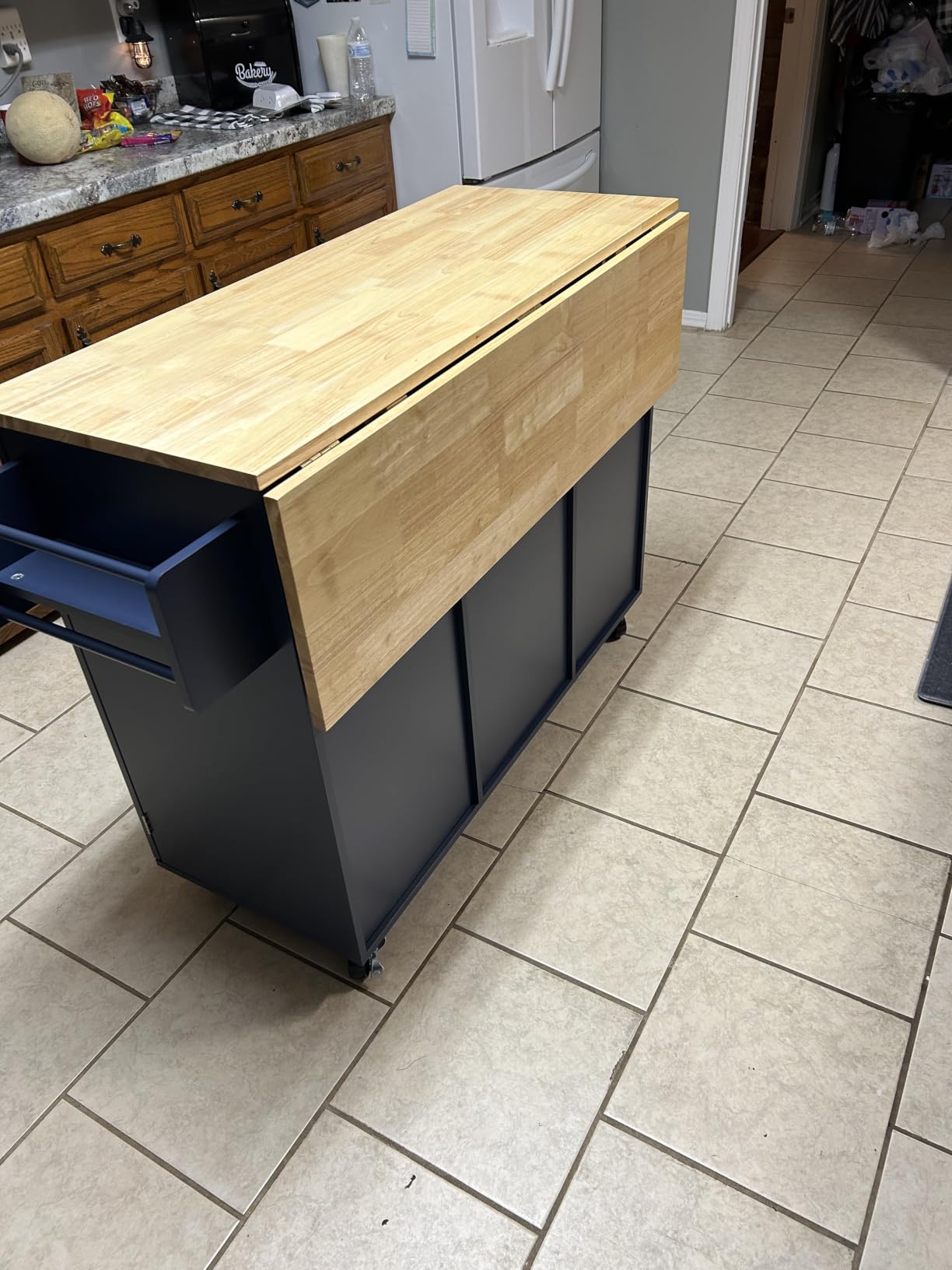 HLR Farmhouse Kitchen Island On Wheels, Teal Green customer photo 2