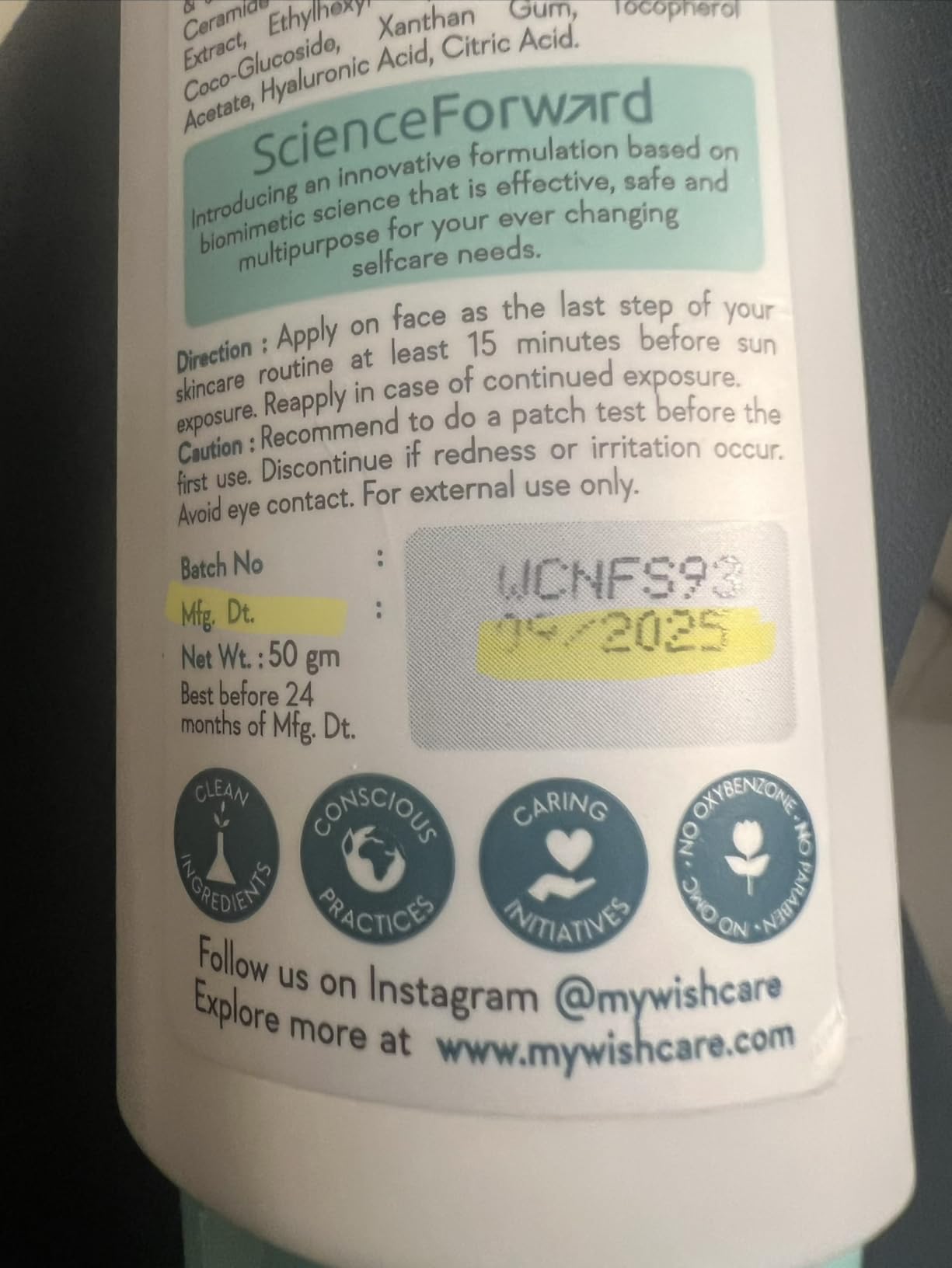 WishCare 5% Niacinamide Oil Balance Fluid Sunscreen SPF 50 PA++++ - Lightweight Matte Sunscreen SPF 50 for Oily Skin & No White Cast 50g customer photo 1