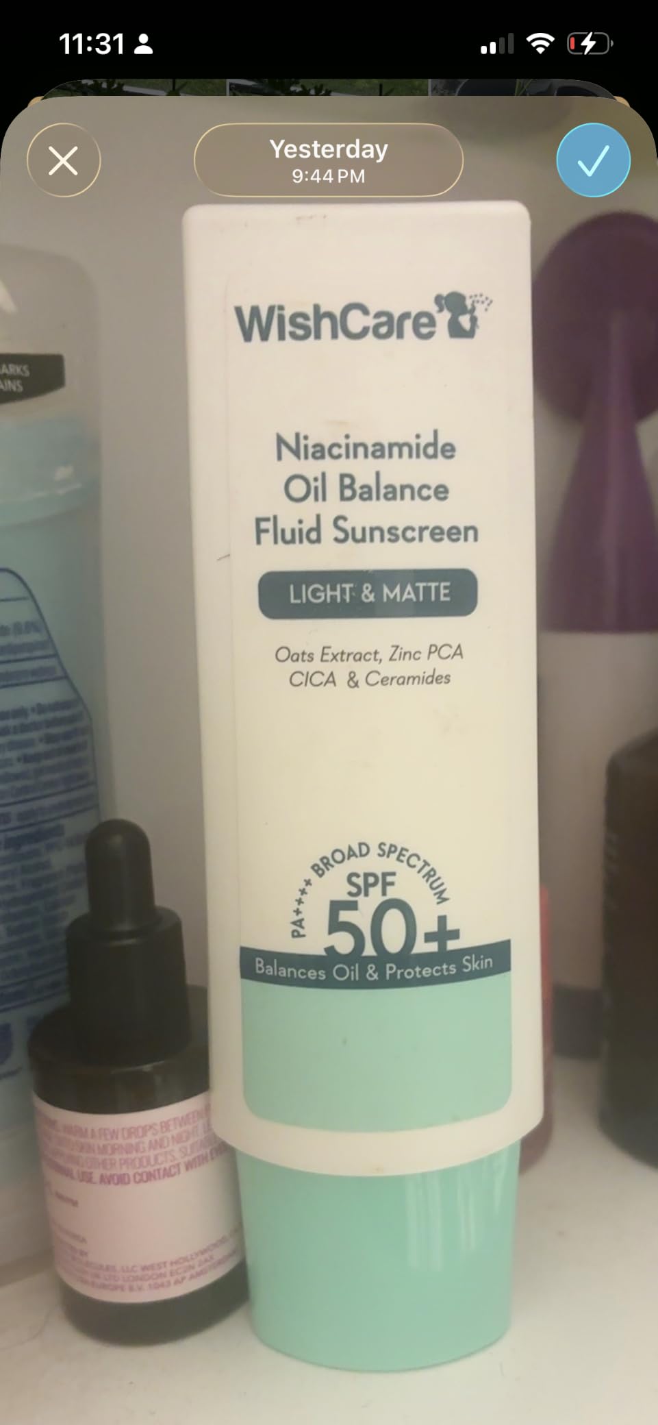 WishCare 5% Niacinamide Oil Balance Fluid Sunscreen SPF 50 PA++++ - Lightweight Matte Sunscreen SPF 50 for Oily Skin & No White Cast 50g customer photo 2
