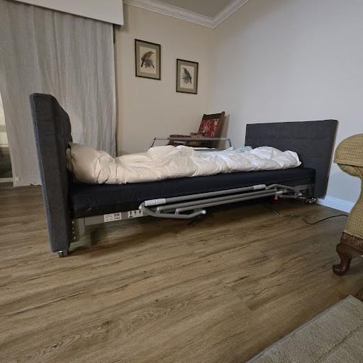 Electric Hospital Bed for Home Use - 5 Functions, Advanced German LIMOSS Motor, Double Solid Wood Panels with Upholstered Covers, Medical Overbed Table & Foldable Rails customer photo 2