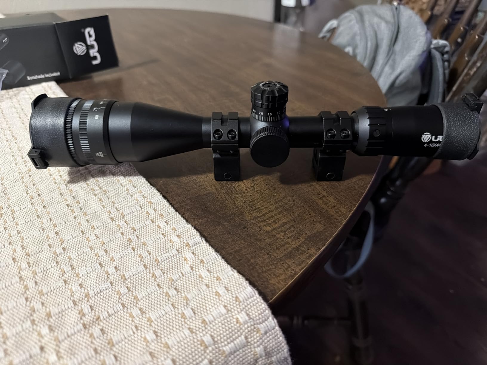UUQ 4-16X44AO Rifle Scope for Hunting, Fits 11mm/20mm Mounts, SFP Long Range Optics with R/G/B Illumination, Crosshairs Reticle, Front Parallax Adjustment, Locking Turret, Sunshade customer photo 1