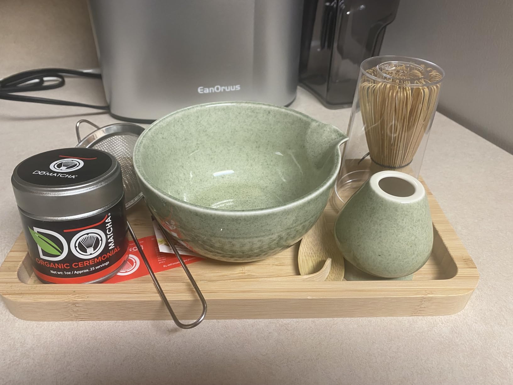 Matcha Whisk Set, Matcha Making Kit Whisk (Chasen Holder), Ceramic Whisk Holder (Mottled Green), Bamboo Scoop, Powder Starter Sifter, Spoon Japanese Tea Tools For Ceremony Gift customer photo 2