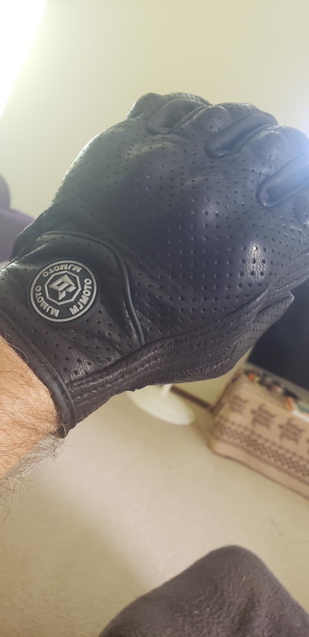 Classic Goat Leather Motorcycle Gloves, Touchscreen Breathable Summer Riding Gear for Men and Women customer photo 1