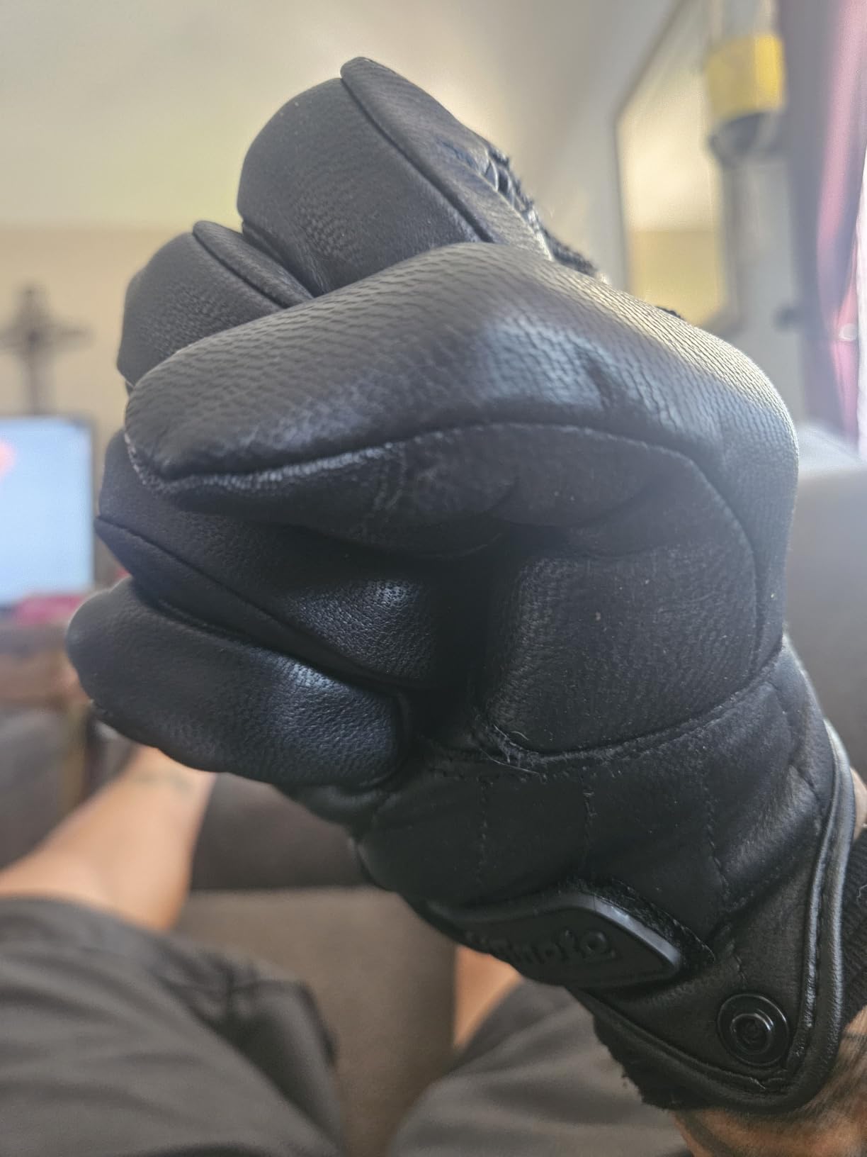 Classic Goat Leather Motorcycle Gloves, Touchscreen Breathable Summer Riding Gear for Men and Women customer photo 2