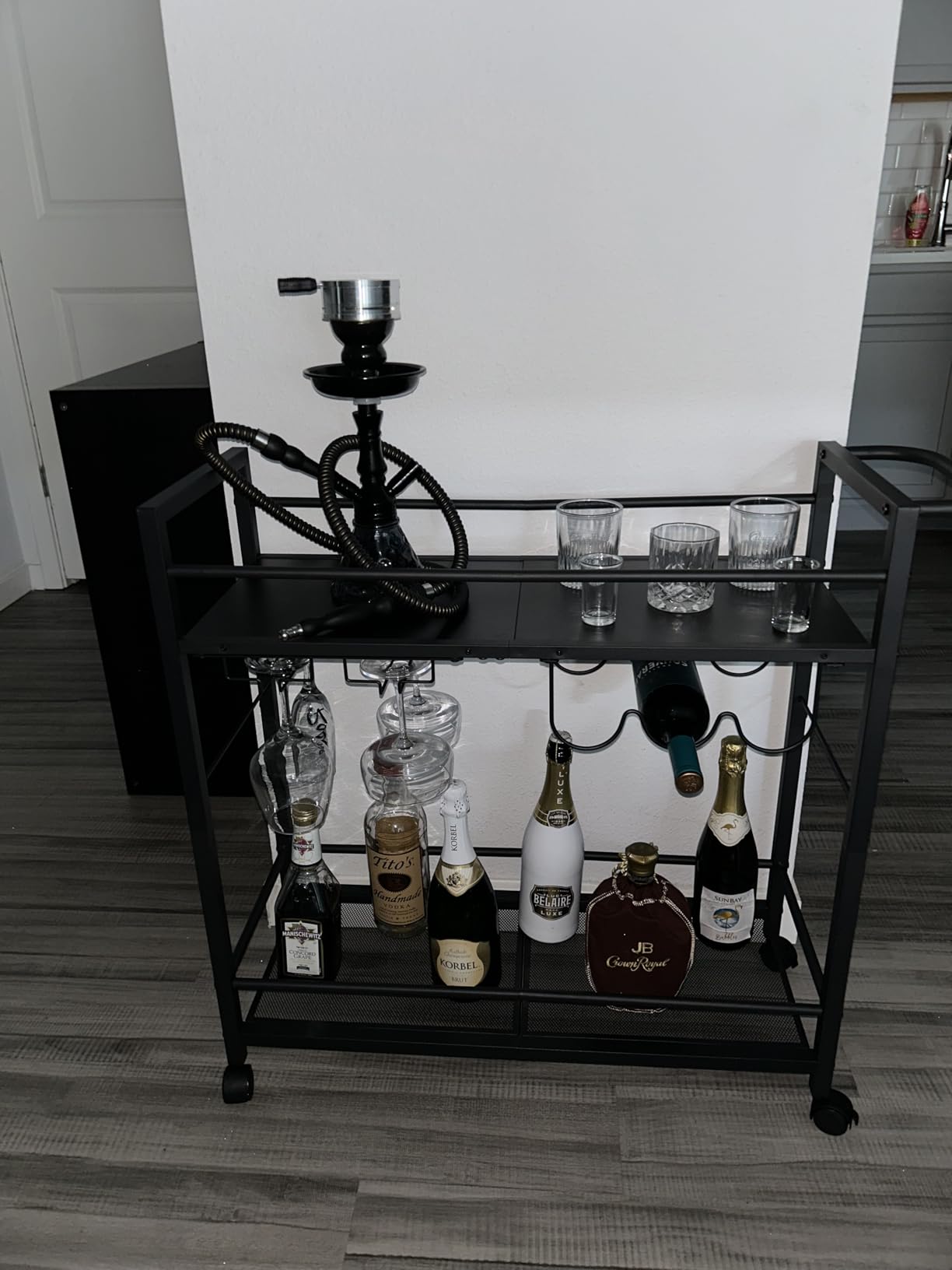 Joaxswe Bar Cart w/Wheels,Home Bar Serving Cart w/Storage Shelves,Gold customer photo 1