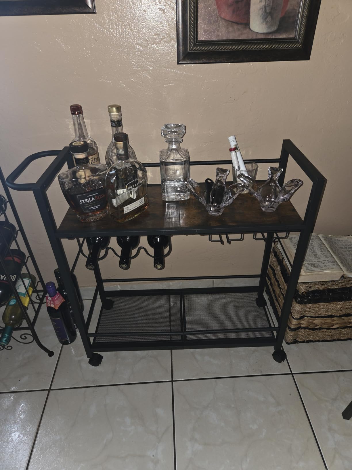 Joaxswe Bar Cart w/Wheels,Home Bar Serving Cart w/Storage Shelves,Gold customer photo 2