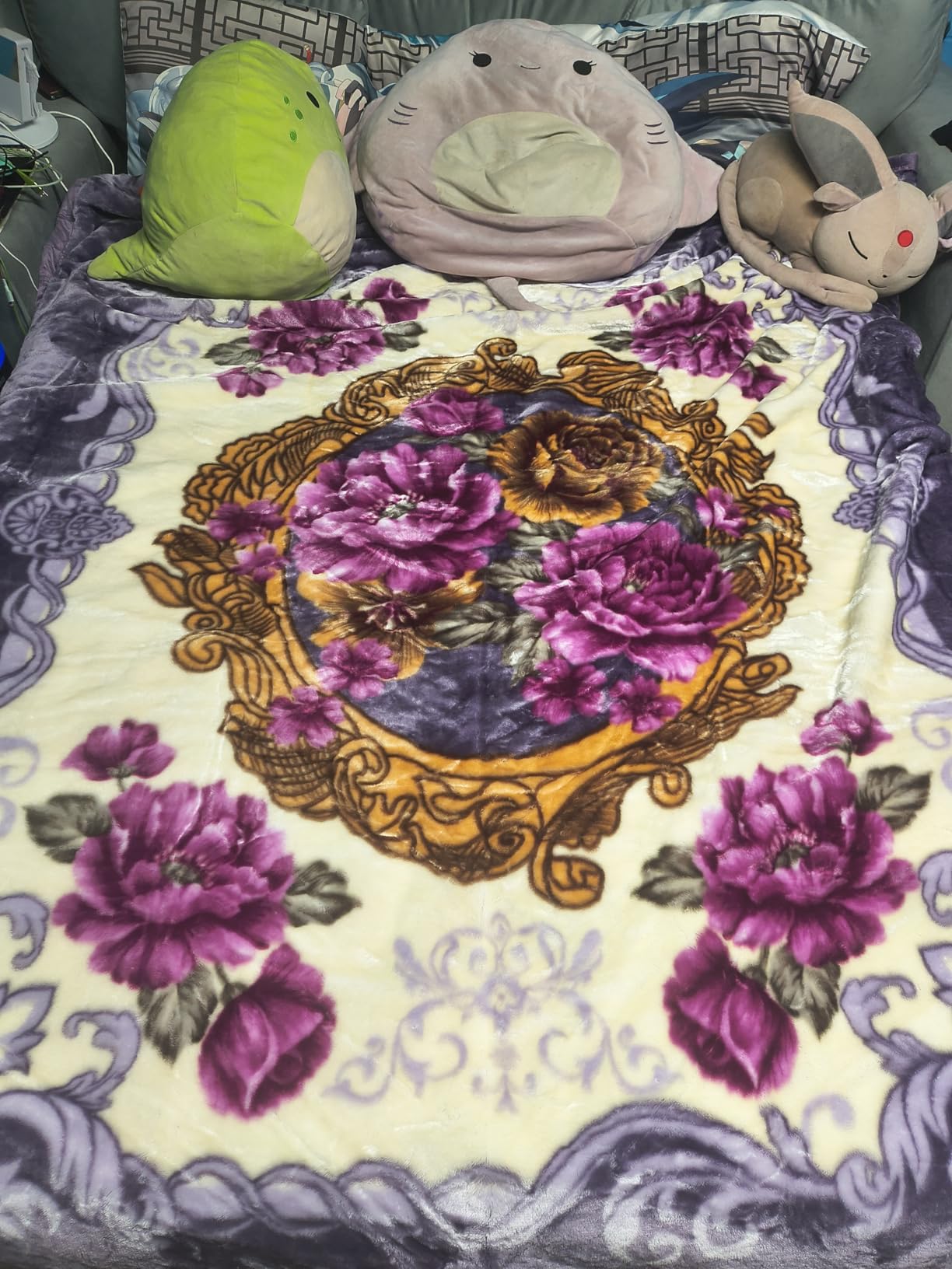 JYK Soft Blanket Korean Mink Blanket, 5 LB Fleece Blanket Queen 75'' x 87'' - 2 Ply Reversible 520GSM Super Soft Plush, Medium Thick, Warm Bed Blanket for Autumn Winter - Peony/Rose customer photo 2