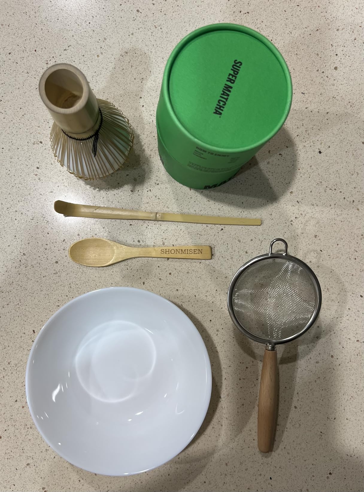 SHONMISEN Bamboo Matcha Whisk Set -Matcha Whisk (Chasen),Whisk Holder(White),Sifter,Tea Scoop and Tea Spoon customer photo 2