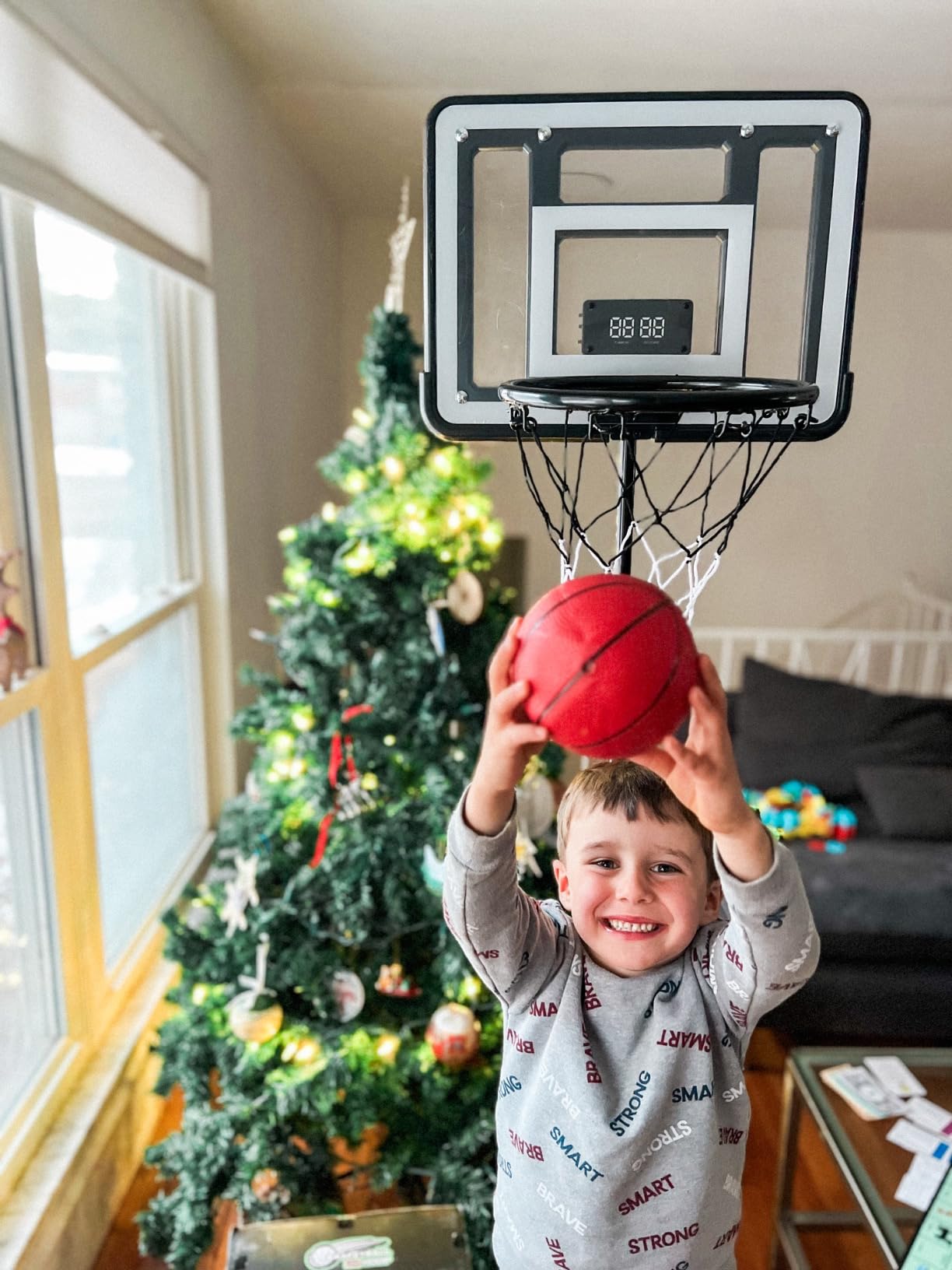 Kids Indoor Basketball Hoop with Scoreboard & Timer,Toddler Adjustable Height Basketball Goal Toy for Outdoor Backyard,Sports Game Play customer photo 2