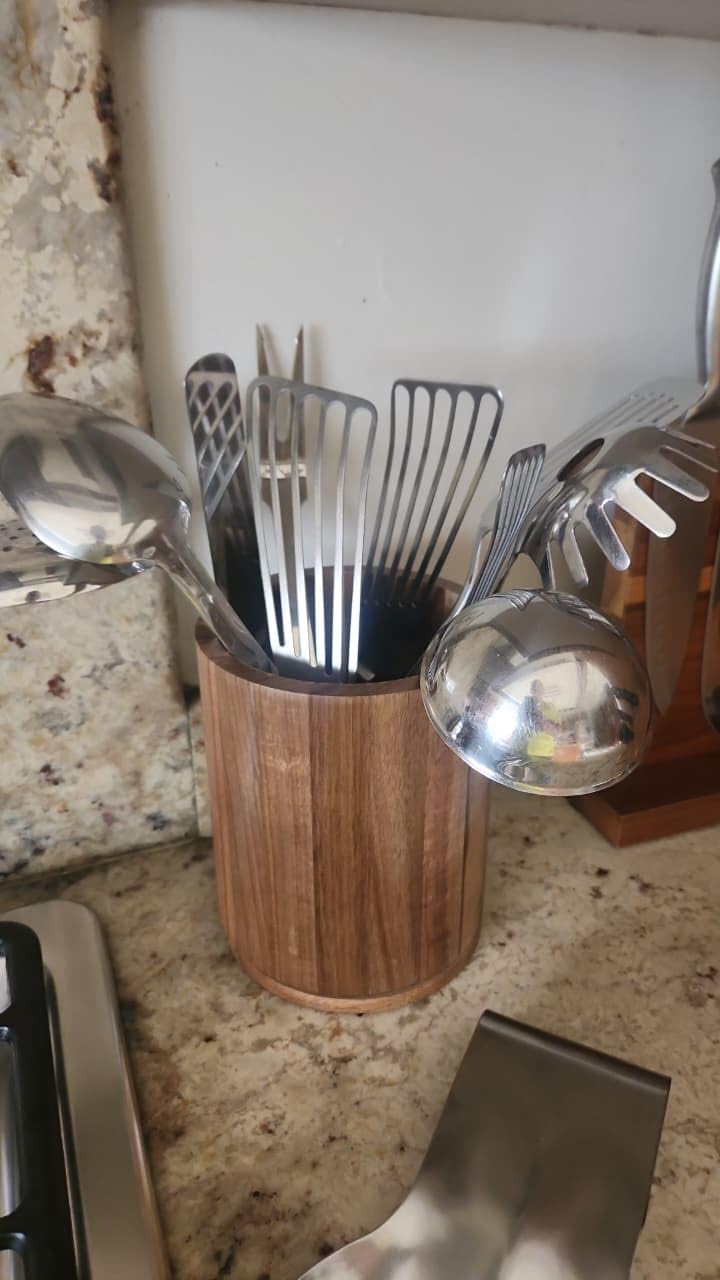Acacia Wood Utensil Holder, 360° Rotating 7.3 in Kitchen Organizer customer photo 1