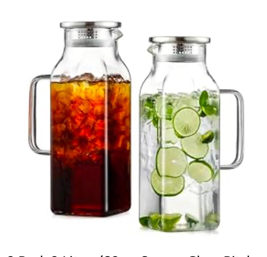 2 Pack 2.2Liters/75 oz Square Glass Pitcher with Lid and Handle for Fridge customer photo 2