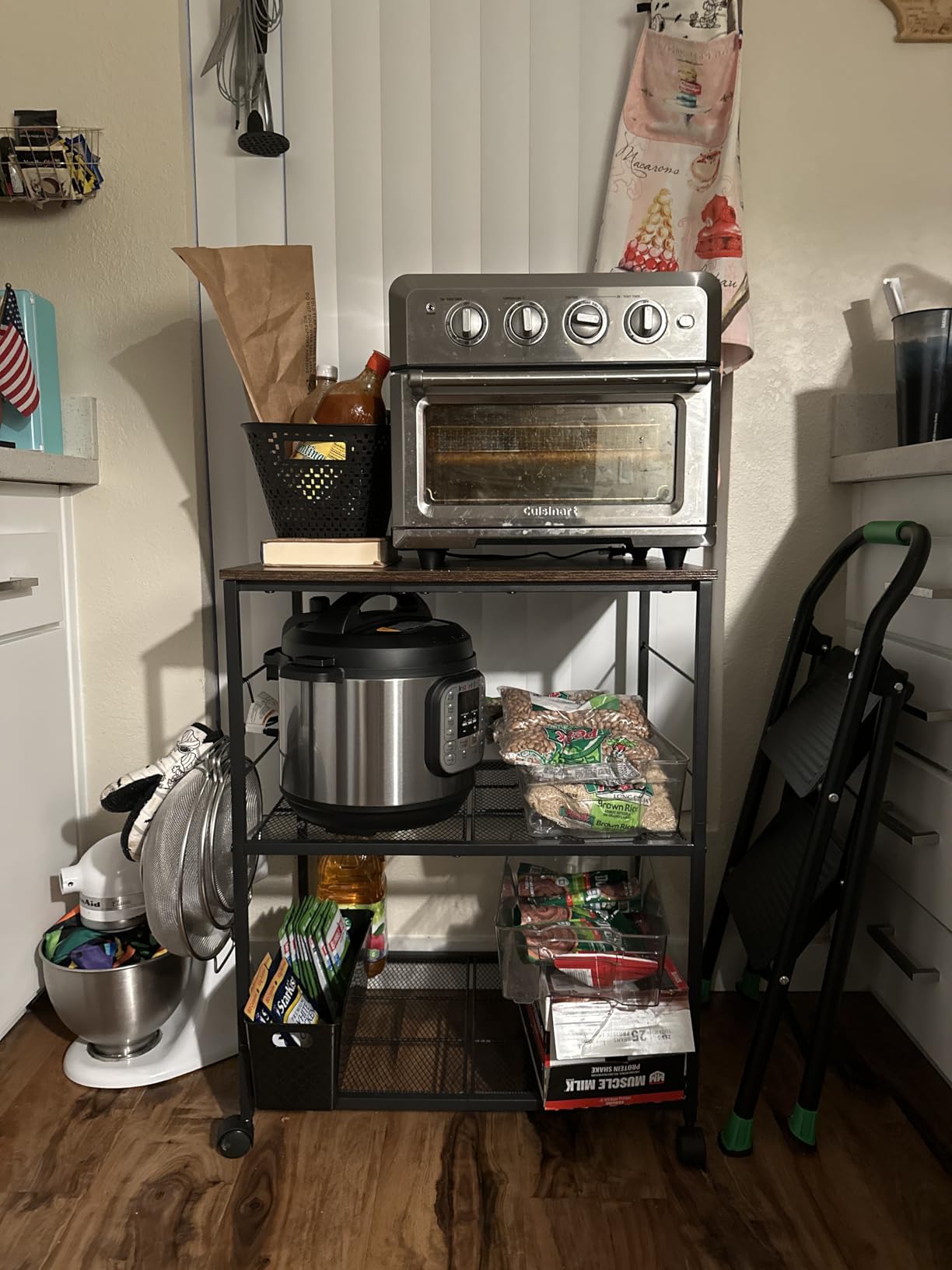 ThreeHio Rolling Kitchen Microwave Cart, 3 Tier Microwave Table Stand with Storage, Kitchen Utility Cart on Lockable Wheels, Small Coffee Cart Shelf Rack Organizer for Living Room Office, Balcony customer photo 2