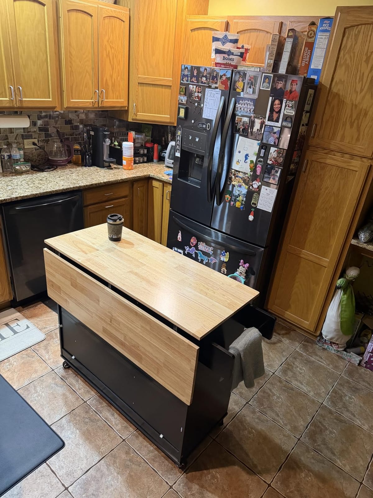 Ahomly Rolling Kitchen Island with Storage, Drop Leaf and Drawer, White customer photo 1