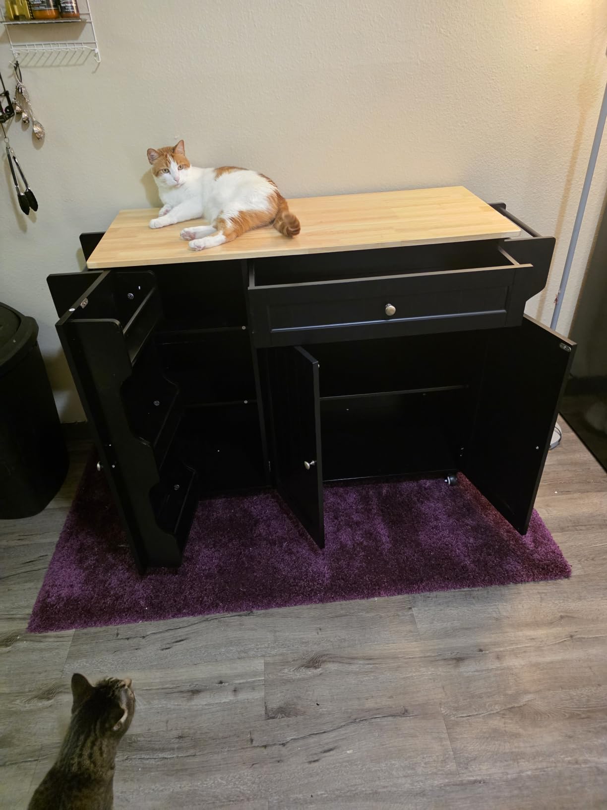 Ahomly Rolling Kitchen Island with Storage, Drop Leaf and Drawer, White customer photo 2