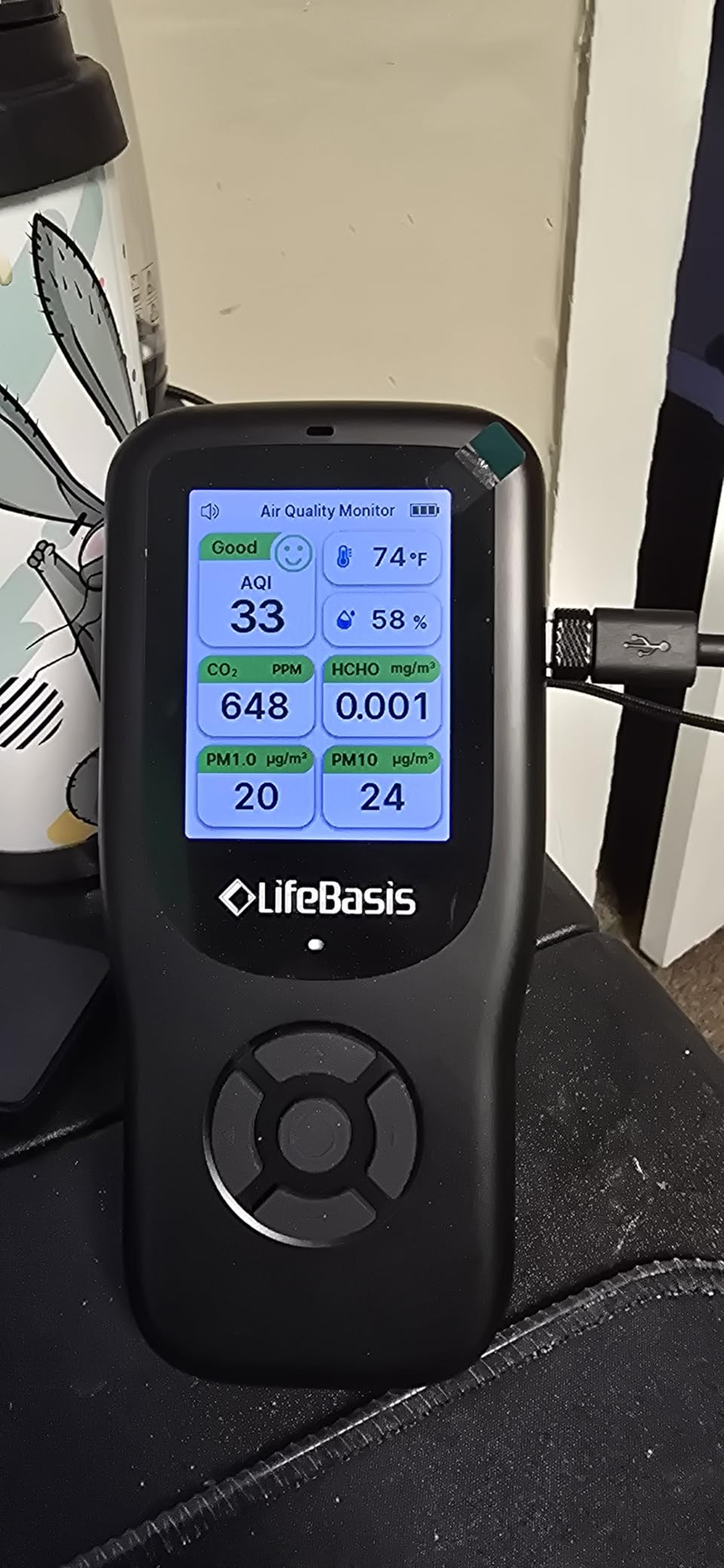 LifeBasis Air Quality Monitor Indoor, 11-in-1 Air Quality Detector | Air Meter Test AQI, PM1.0, PM2.5, PM10, CO2, TVOC, HCHO, Particles, Temperature and Humidity with Alert - Black customer photo 1