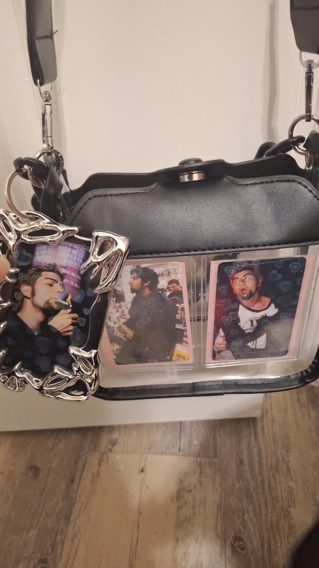 Electroplate Plastics Frame Photocard Holder With Keychain Silver Plating Irregular Photo Card Holder ID Badge Holder Photocard for Student Card Case Stationery customer photo 1