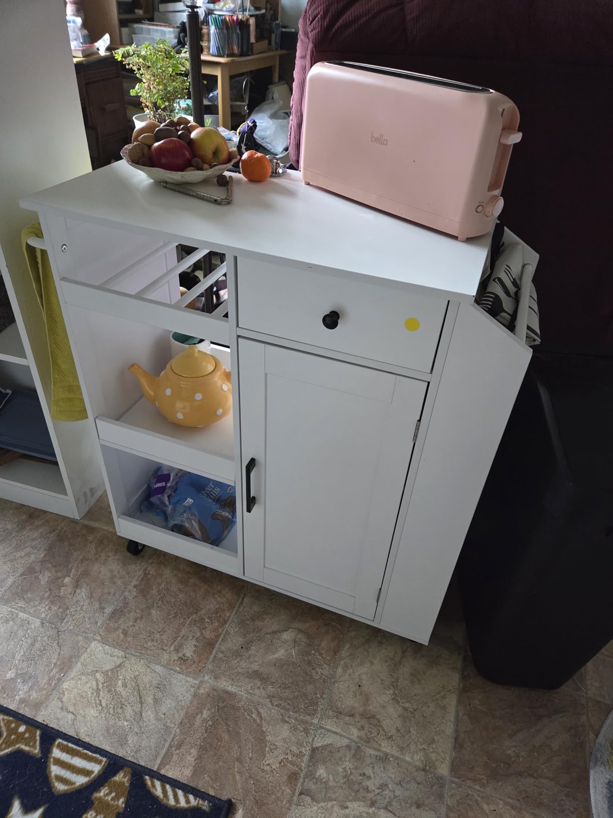 MAHANCRIS Kitchen Island with Power Outlet, Kitchen Storage Island with Drawer, Rolling Kitchen Cart on Wheels, Spice Rack, Towel Rack, Wine Rack, for Dining Room, White and Natural KINW122E01N1 customer photo 1