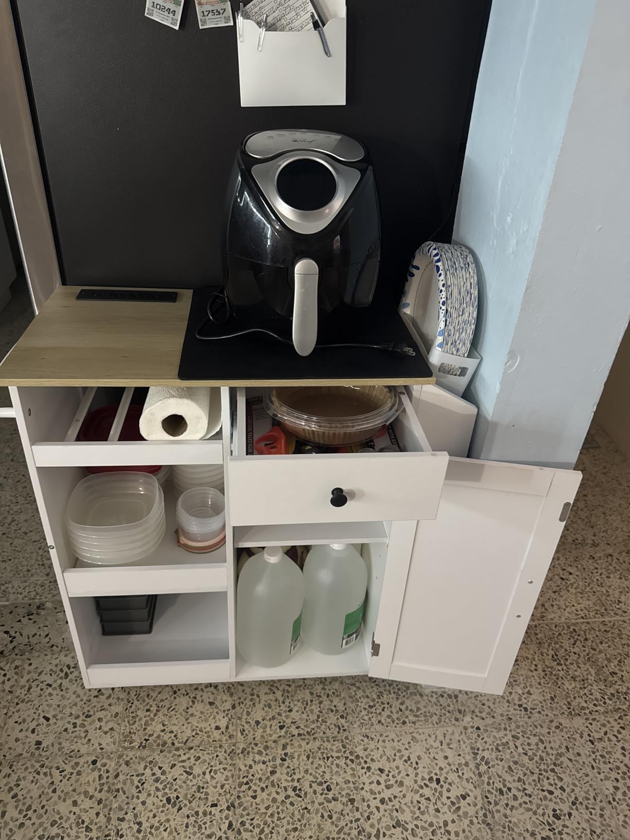 MAHANCRIS Kitchen Island with Power Outlet, Kitchen Storage Island with Drawer, Rolling Kitchen Cart on Wheels, Spice Rack, Towel Rack, Wine Rack, for Dining Room, White and Natural KINW122E01N1 customer photo 2