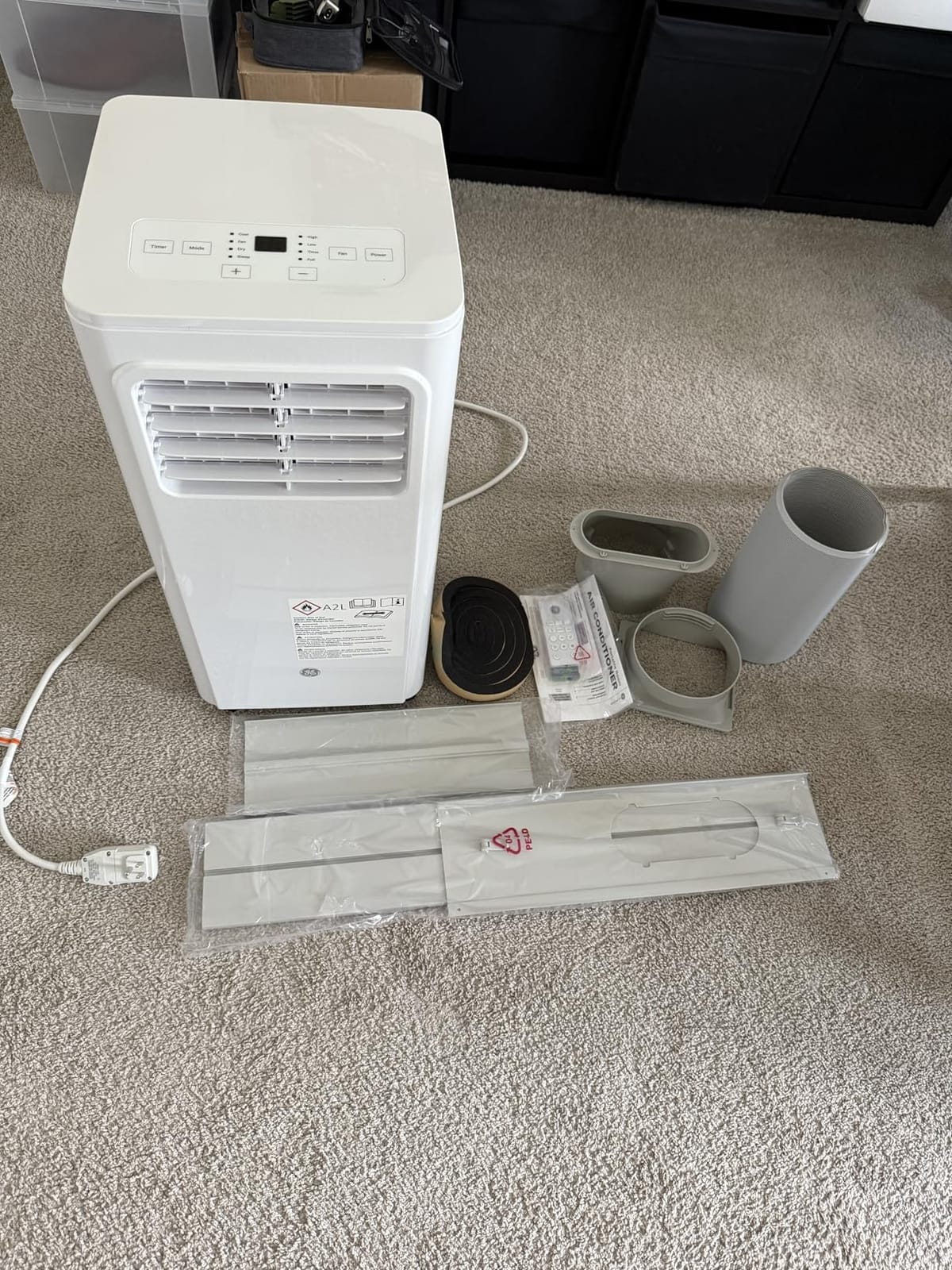 GE 6,000 BTU DOE Portable Air Conditioner for Small Rooms up to 250 Sq Ft, Compact 3-in-1 AC Unit with Dehumidifier & Fan, No-Drain Auto Evaporation, Ez Install Kit, White customer photo 1