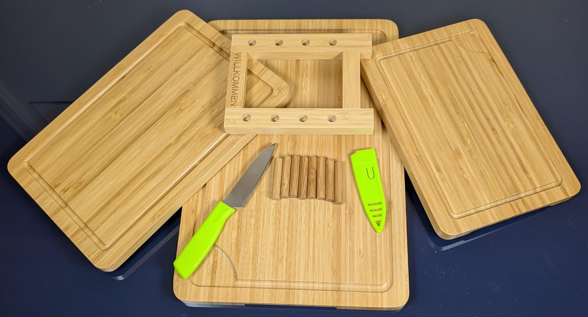 Bamboo Cutting Board Set of 3, Cutting Boards for Kitchen with Holder customer photo 1