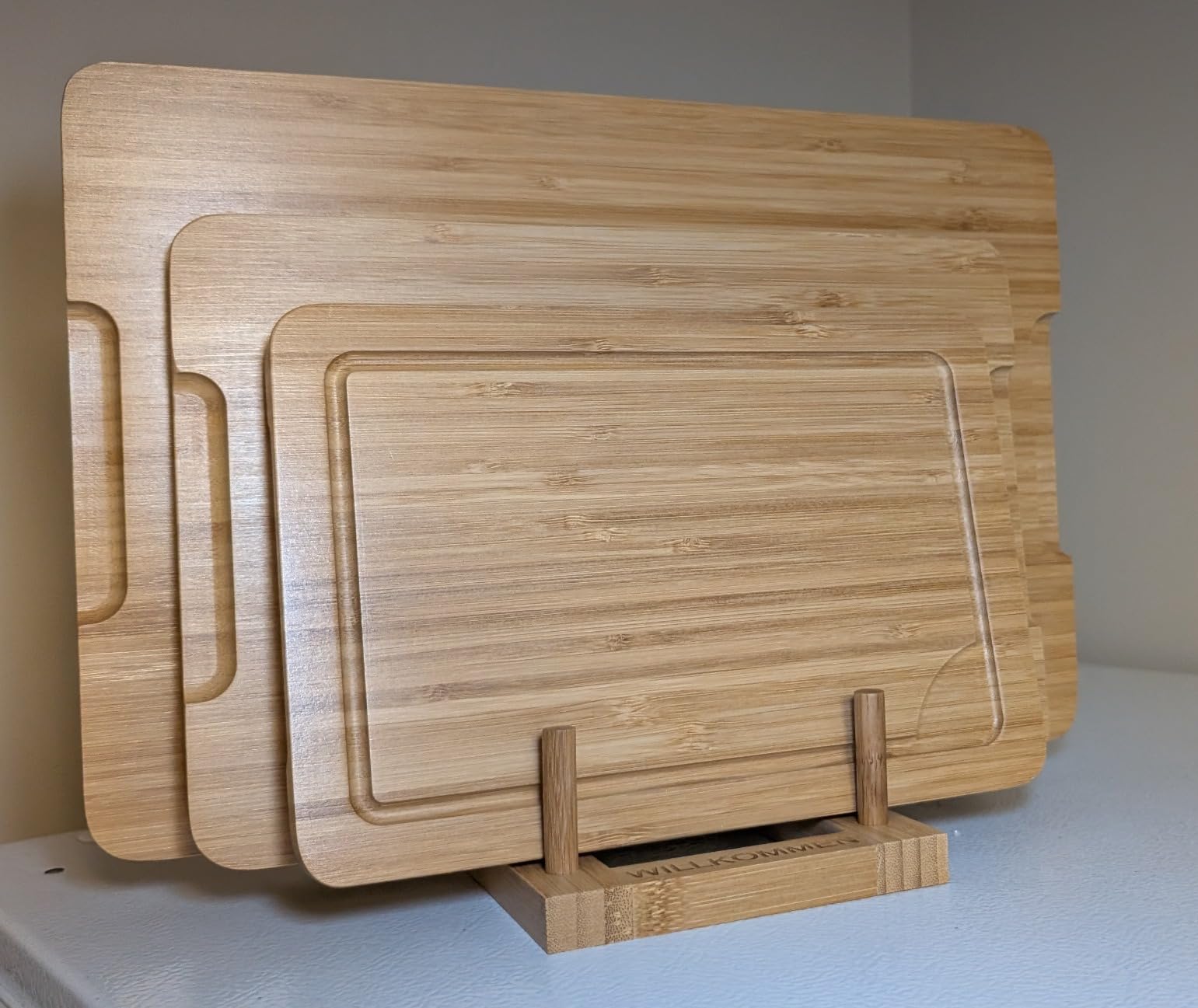 Bamboo Cutting Board Set of 3, Cutting Boards for Kitchen with Holder customer photo 2