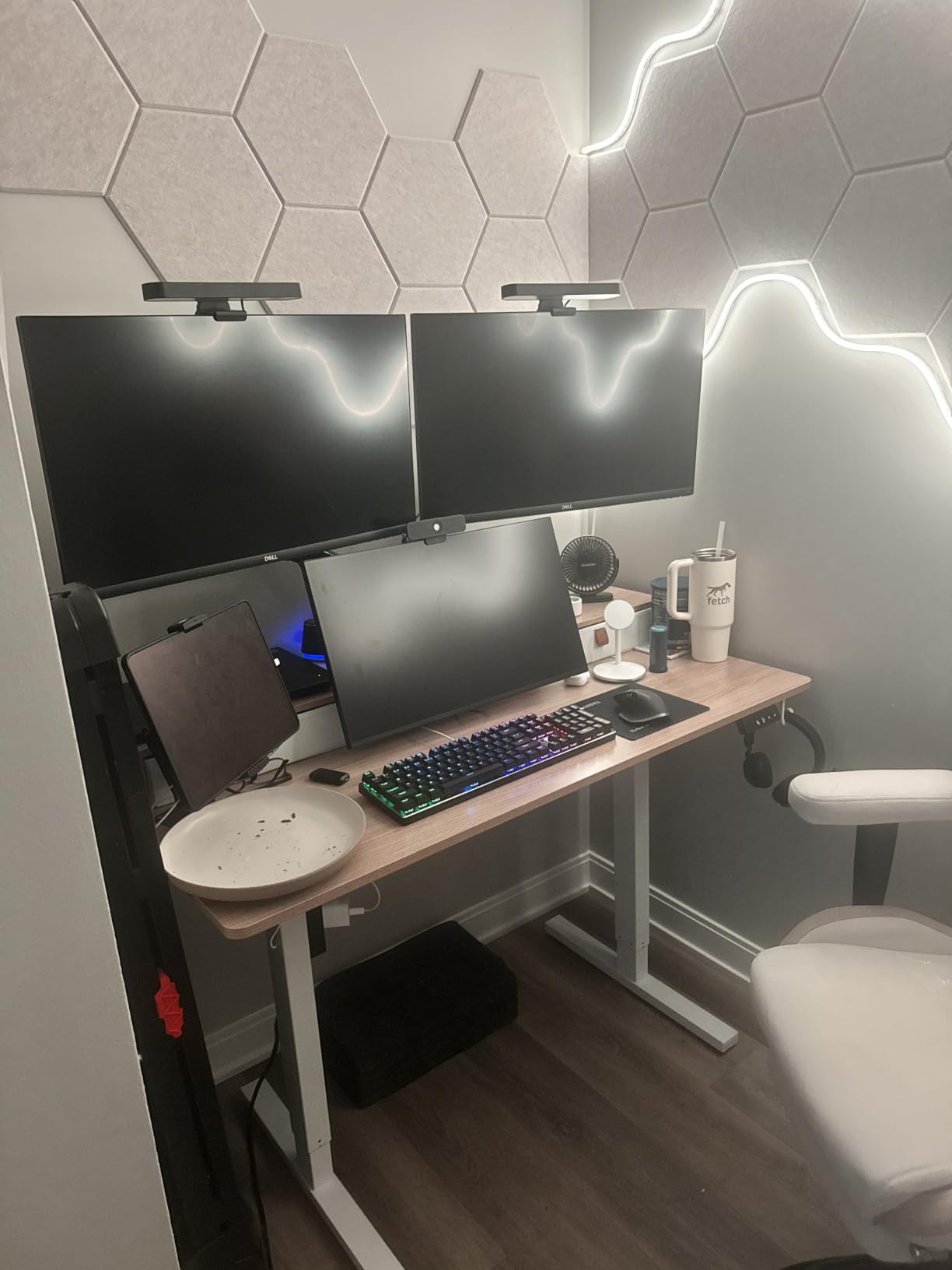 TIQLAB 48 x 24 inch Standing Desk with Two Drawers and Top Shelf, Maple customer photo 2