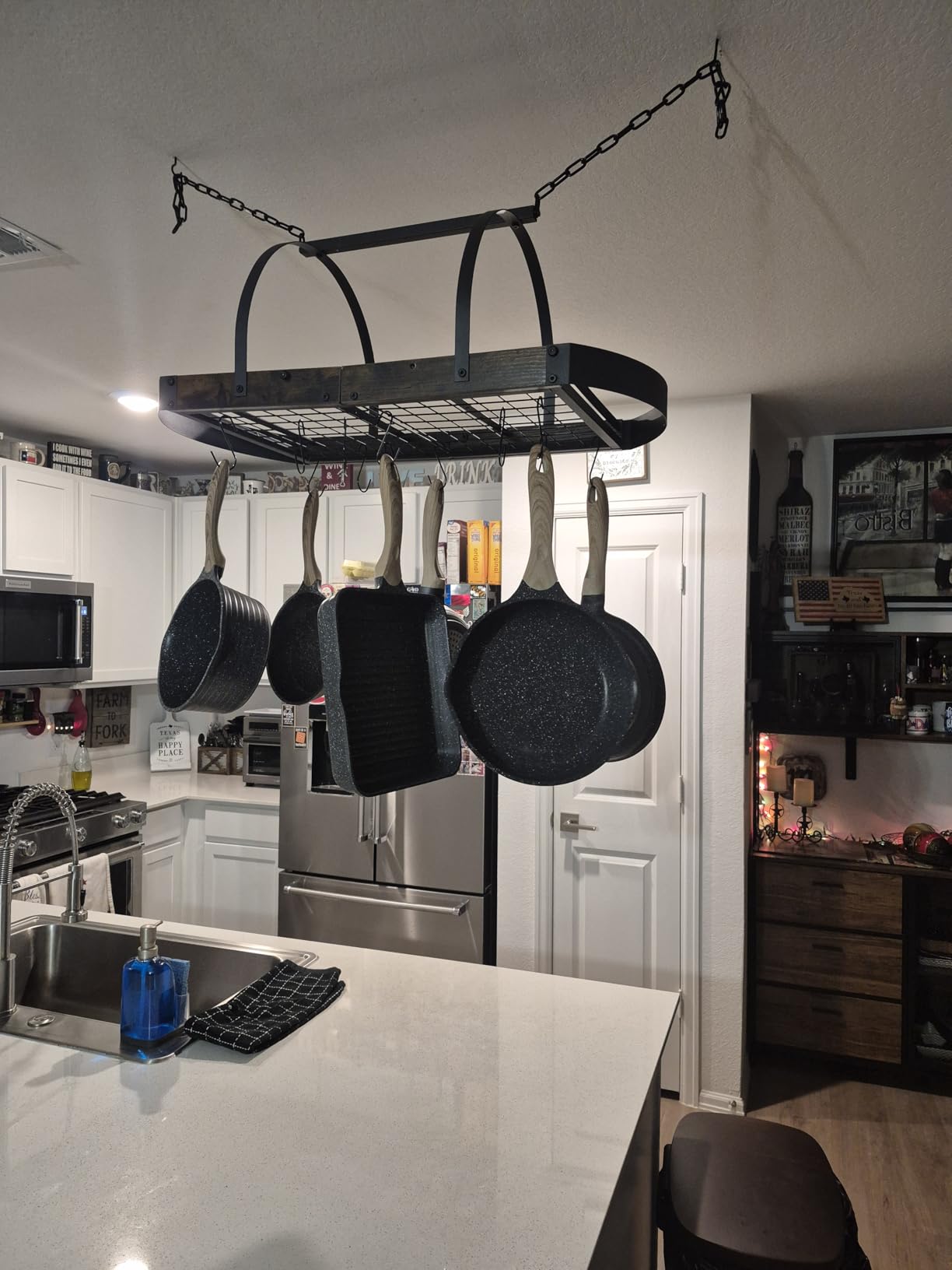 CHOEZON Hanging Pot Rack, Pot Hanger for Kitchen, Ceiling Mounted Pot Holder, Cookware Organizer with 12 S-Shaped Hooks, for Pot, Pan Storage, Space-Saving, Rustic Brown and Black TPR08BFC1 customer photo 1