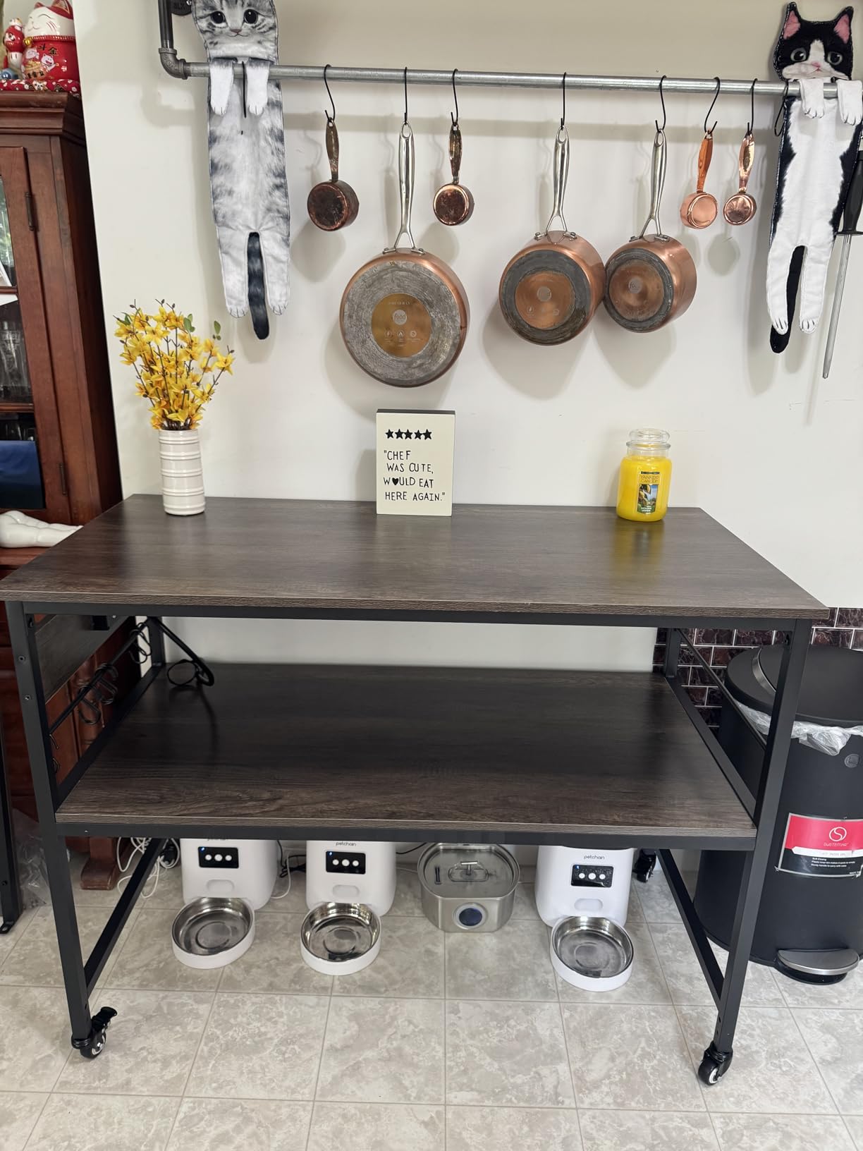 Yaheetech Kitchen Island Cart with Power Outlet, 3 Shelves, Rustic Brown customer photo 1