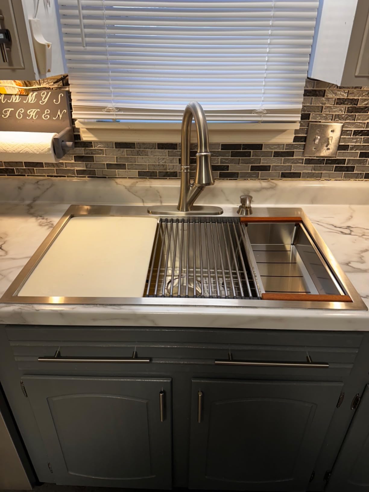 Sarlai Waterfall Kitchen Sink - 30 Inch Drop In Workstation Sink With Waterfall Black Stainless Steel 16 Gauge Multifunction Single Bowl Smart Top Mount Kitchen Sinks with Mechanical Keys 30x19 Inch customer photo 1