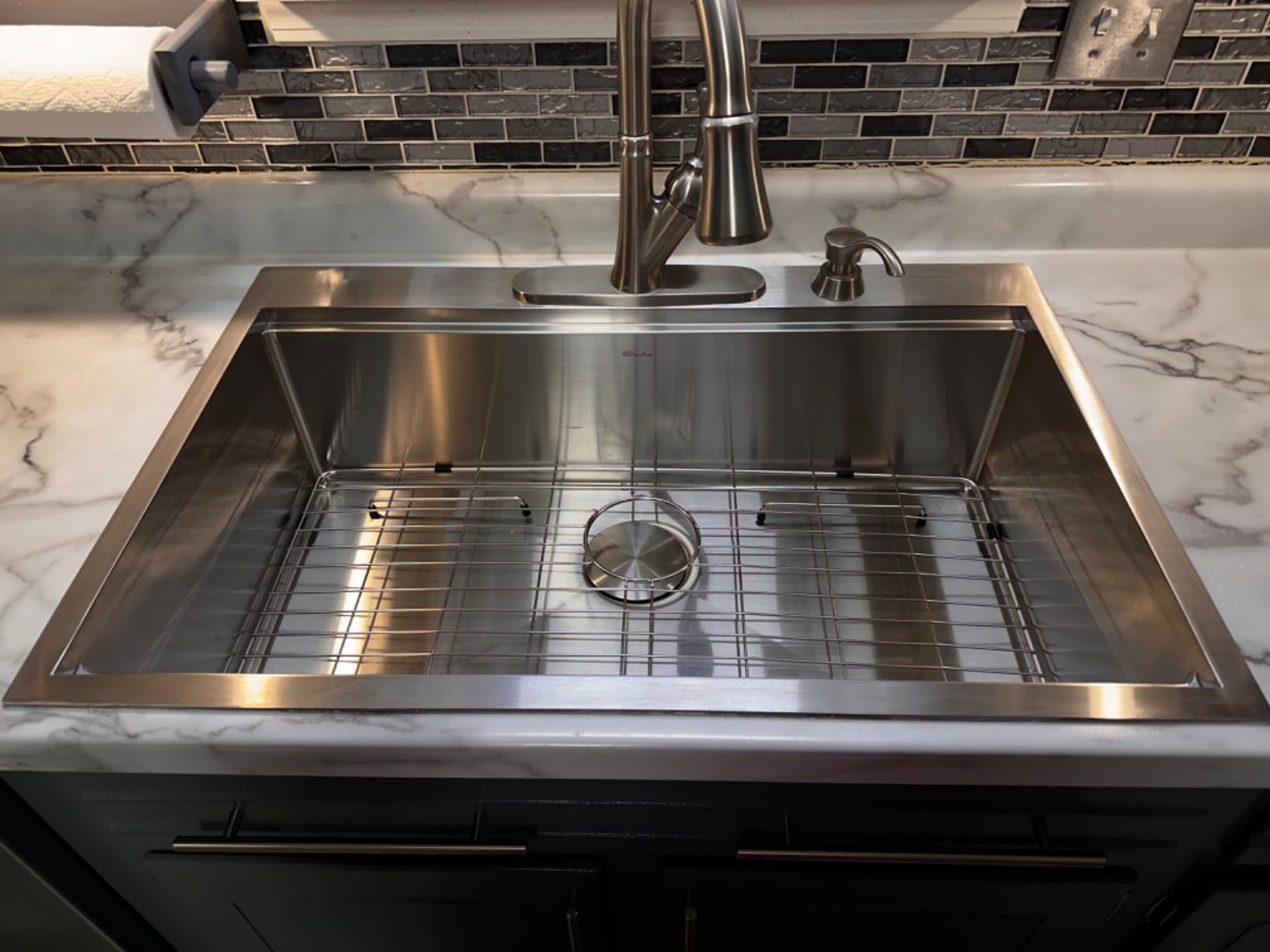 Sarlai Waterfall Kitchen Sink - 30 Inch Drop In Workstation Sink With Waterfall Black Stainless Steel 16 Gauge Multifunction Single Bowl Smart Top Mount Kitchen Sinks with Mechanical Keys 30x19 Inch customer photo 2
