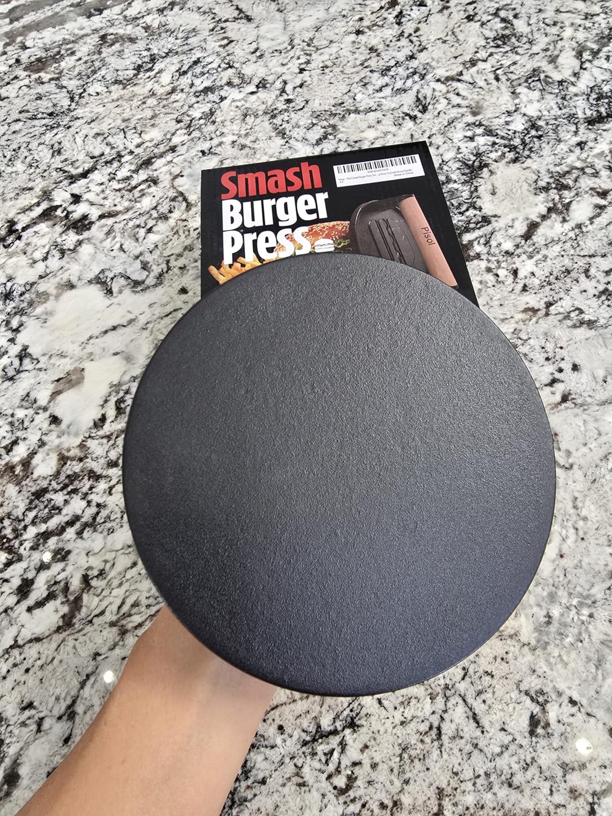 Pisol Smash Burger Press, Pre-Seasoned Cast Iron Meat Press Tool, 2 lb customer photo 2