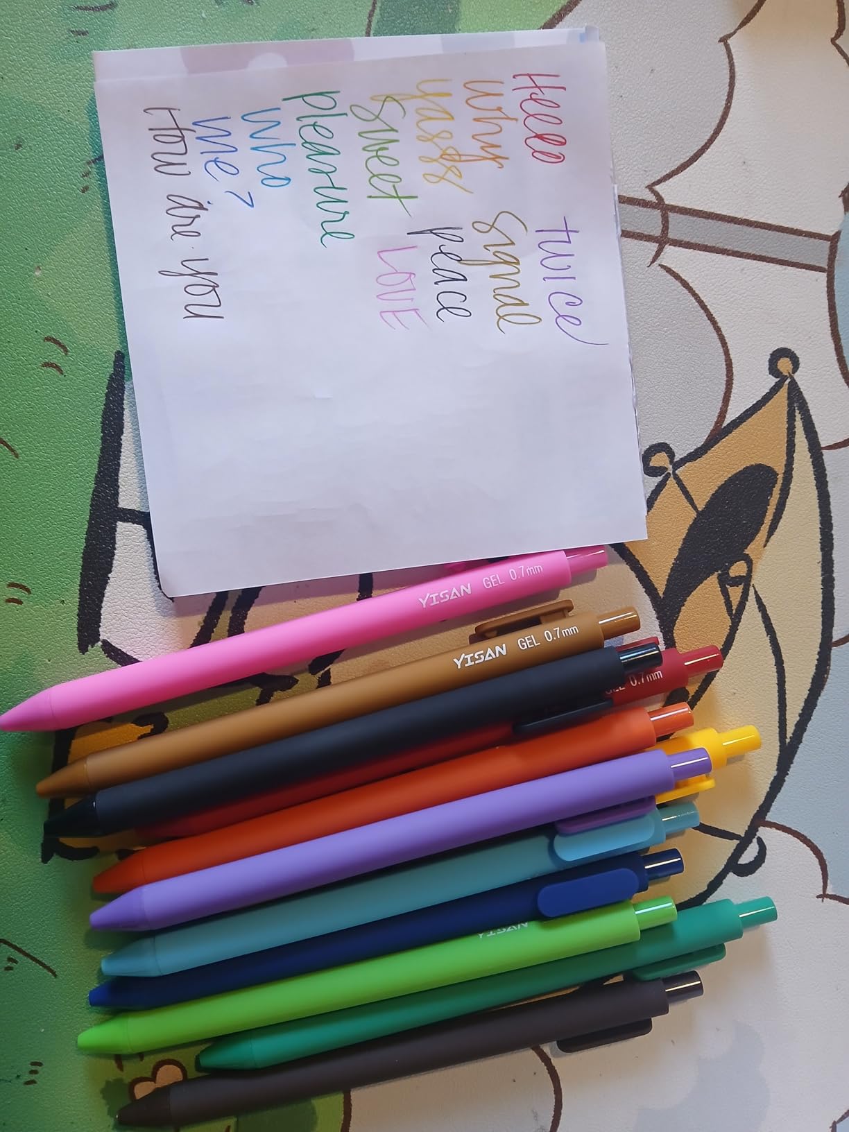 YISAN Colored Gel Pens, 12 Colors, 0.7mm Fine Point, Fast Dry, No Bleed | Journal Pens, Smooth Writing, Retractable customer photo 2