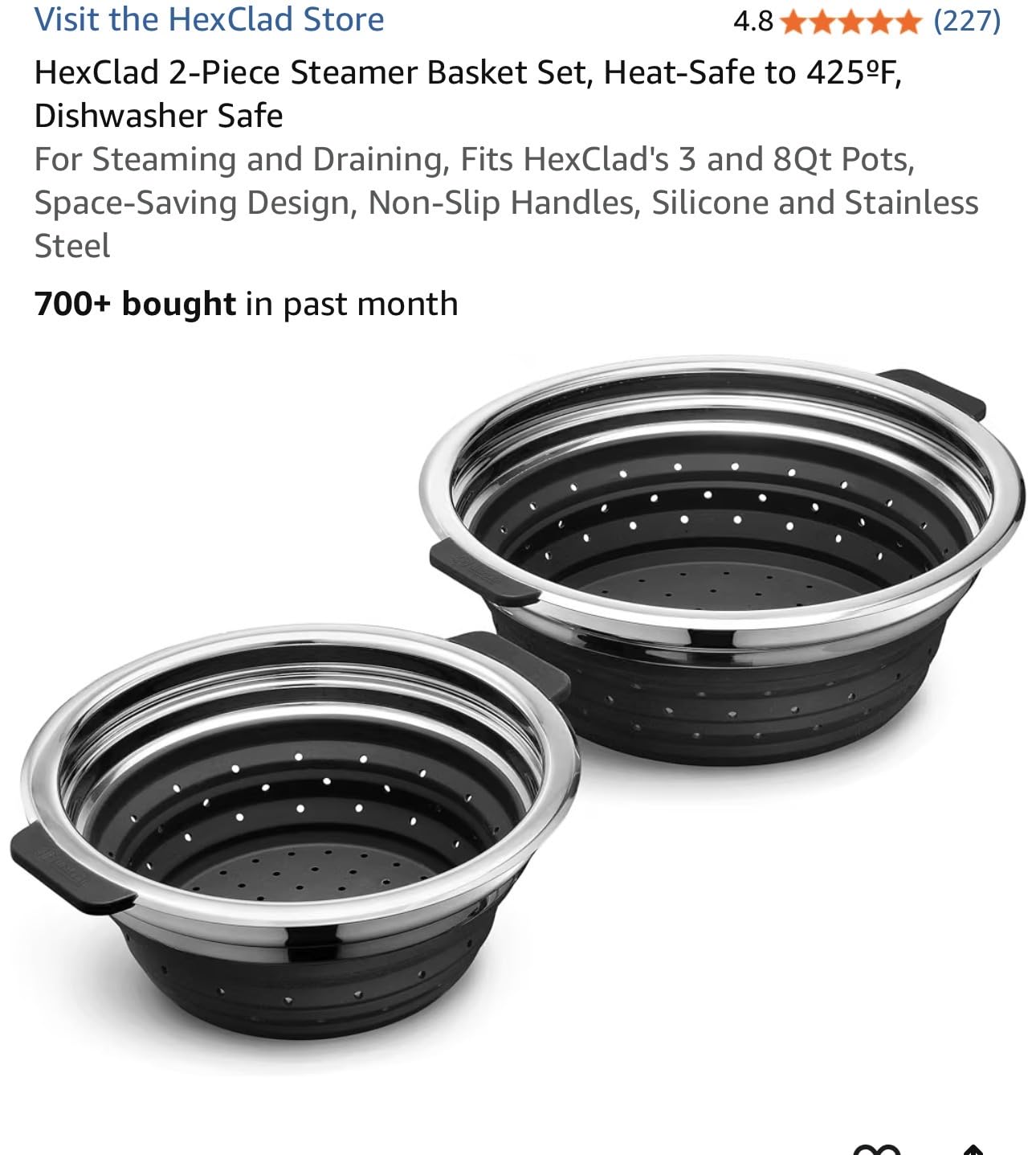 HexClad 2-Piece Steamer Basket Set, Heat-Safe to 425ºF, Dishwasher Safe customer photo 1