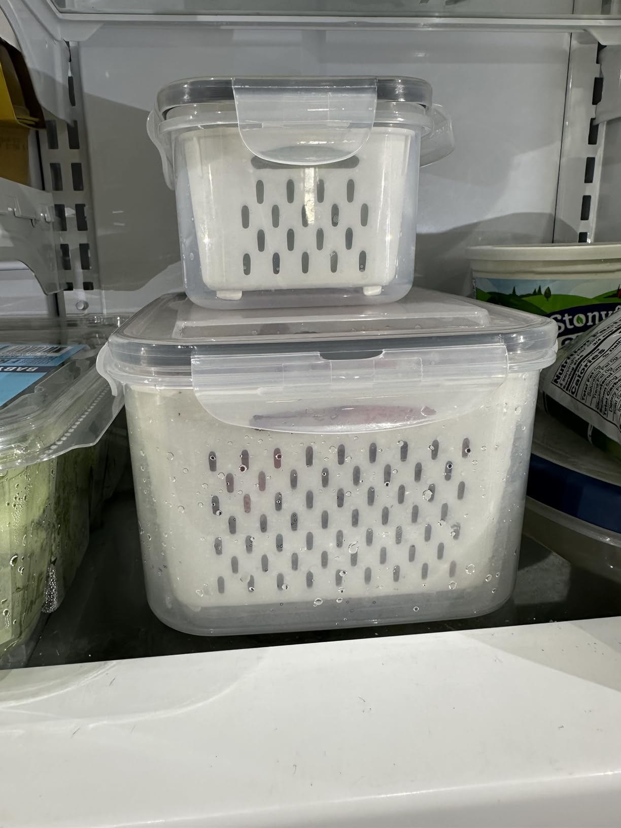 4 PCS Fruit Storage Containers for Fridge, Produce Containers for Fridge with Removable Colander, All-In-One Fruit Washing Bowl with Strainer Microwave/Dishwasher Safe for Salad Berry Lettuce Keeper customer photo 2