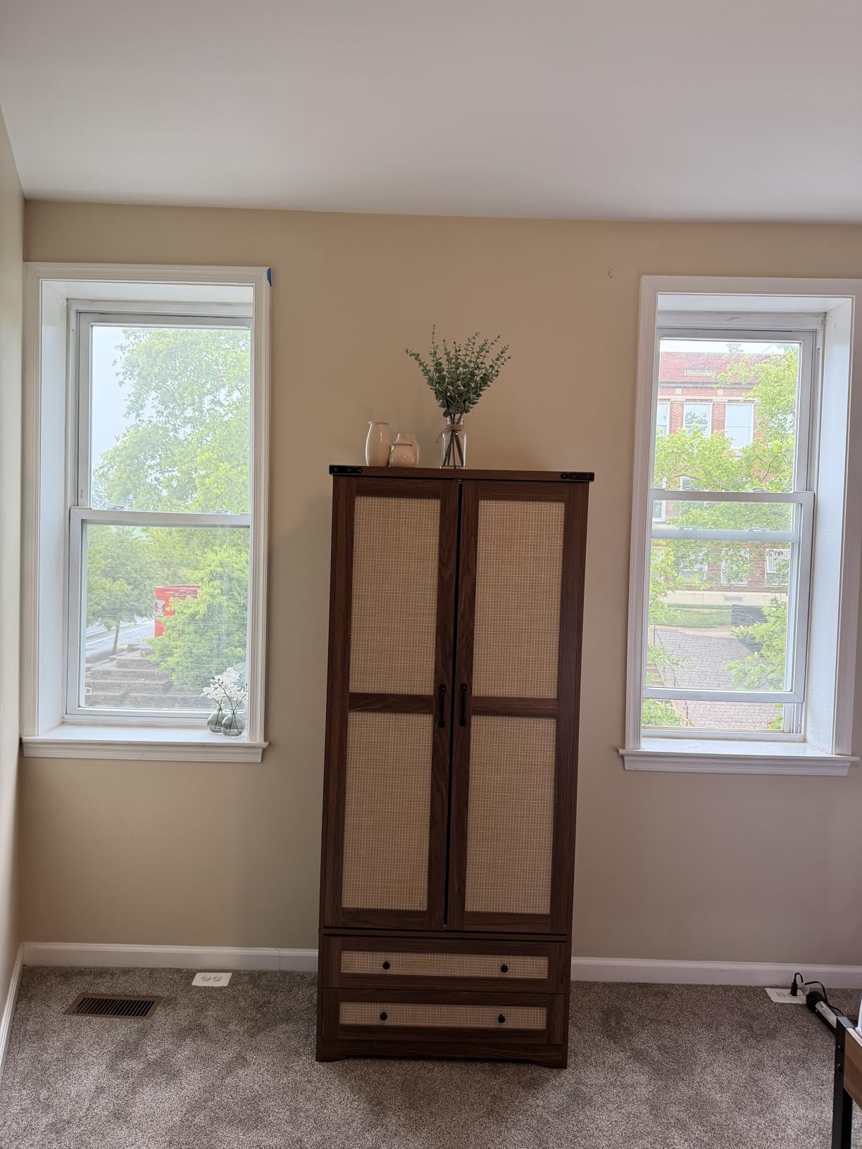 Brafab 2 Doors Wooden Armoire Wardrobe Closet with 2 Drawers, Natural customer photo 1