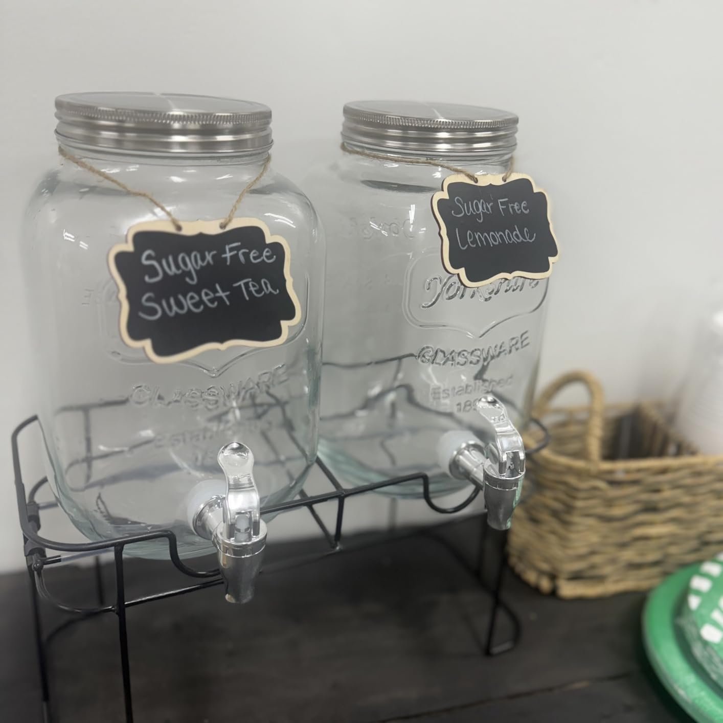1 Gallon Glass Drink Dispenser for Parties, 2 Packs Juice Lemonade Ice Tea Water Dispenser with Stand, HENABLE Beverage Dispensers with Spigot for BBQ, Picnic, Party customer photo 2