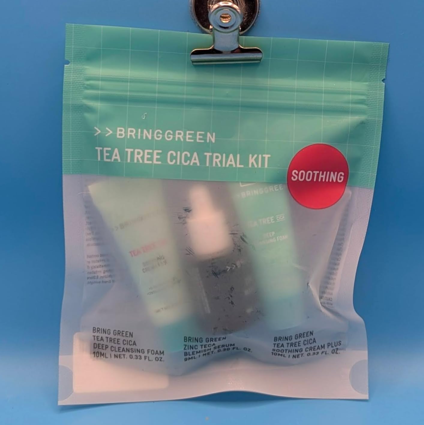 BRING GREEN TEA TREE CICA TRIAL KIT | Travel Size Korean Skin Care Set for Acne-Prone, Sensitive Skin | Zinc Teca Serum, Tea Tree Cica Moisturizer & Deep Cleansing Foam | Hydrating & Oil Control customer photo 1