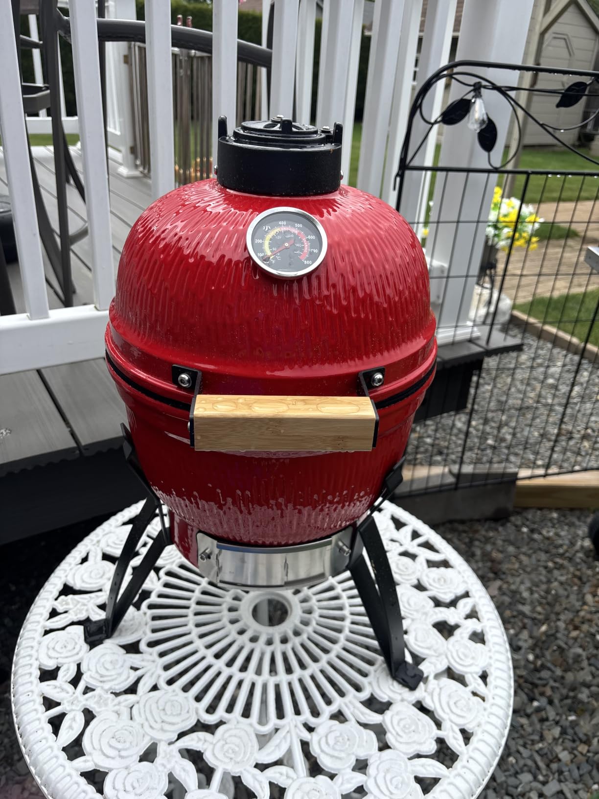 ROVSUN Kamado Charcoal Grill and Smoker with Cast Iron Grate, Portable, Best Small BBQ Grill for Indoor/Outdoor Use, 13'' Mini Max, Red customer photo 1