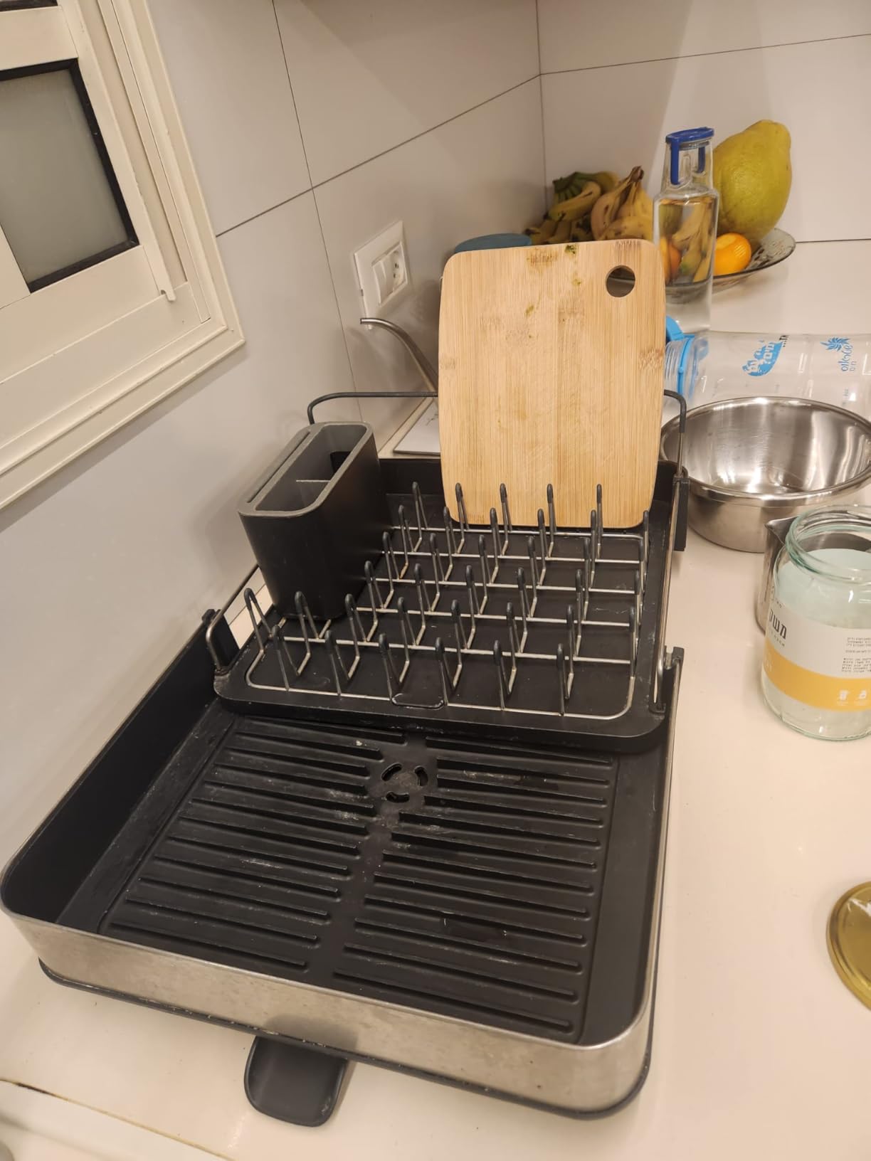 Joseph Joseph Extend Slim Steel Expandable Dish Drying Rack with Removable Cutlery Holder and Swivel Draining Spout, Compact Design, Grey customer photo 1
