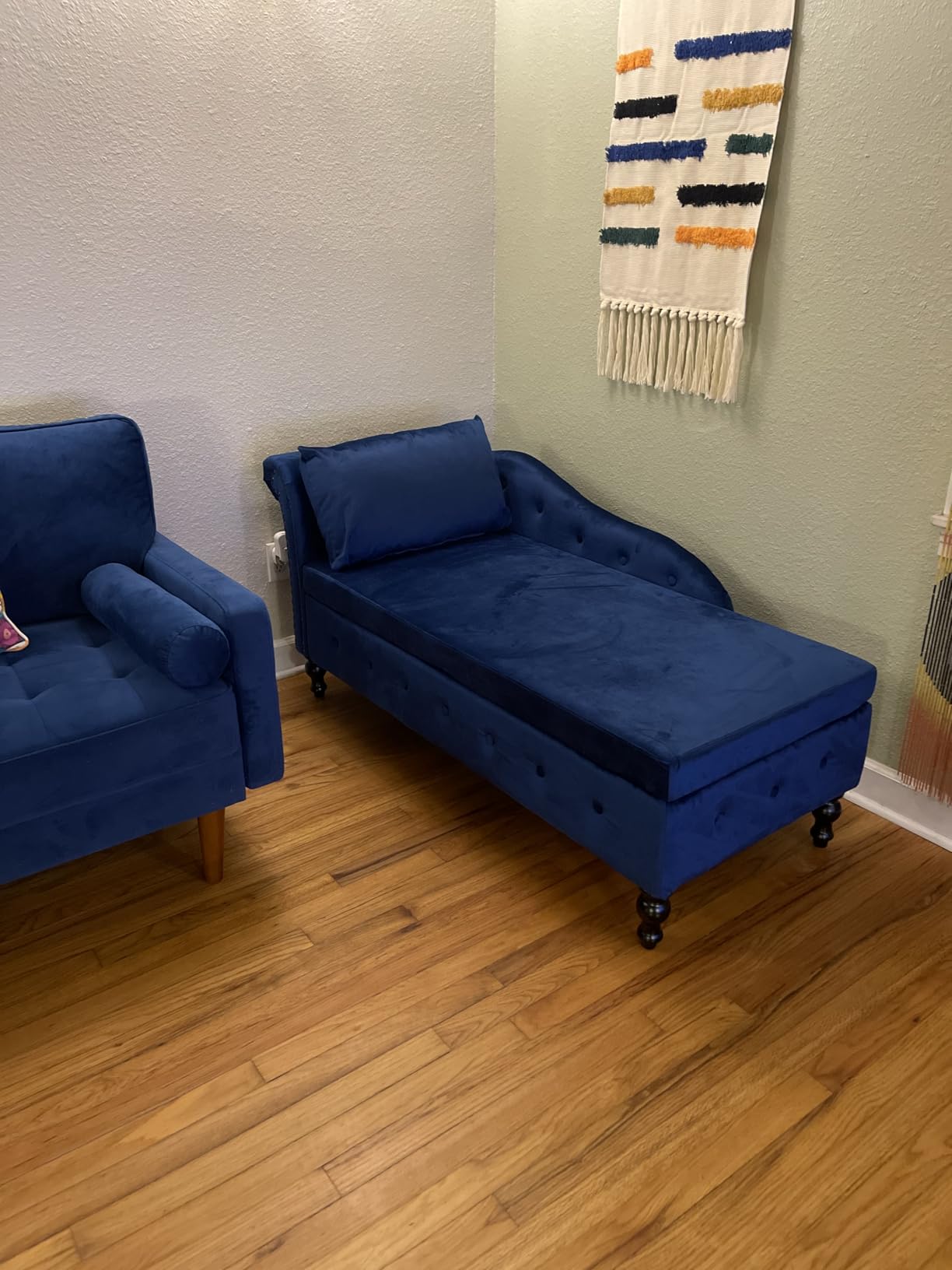 Velvet Chaise Lounge w/Right Armrest & Storage Space, Teal customer photo 1
