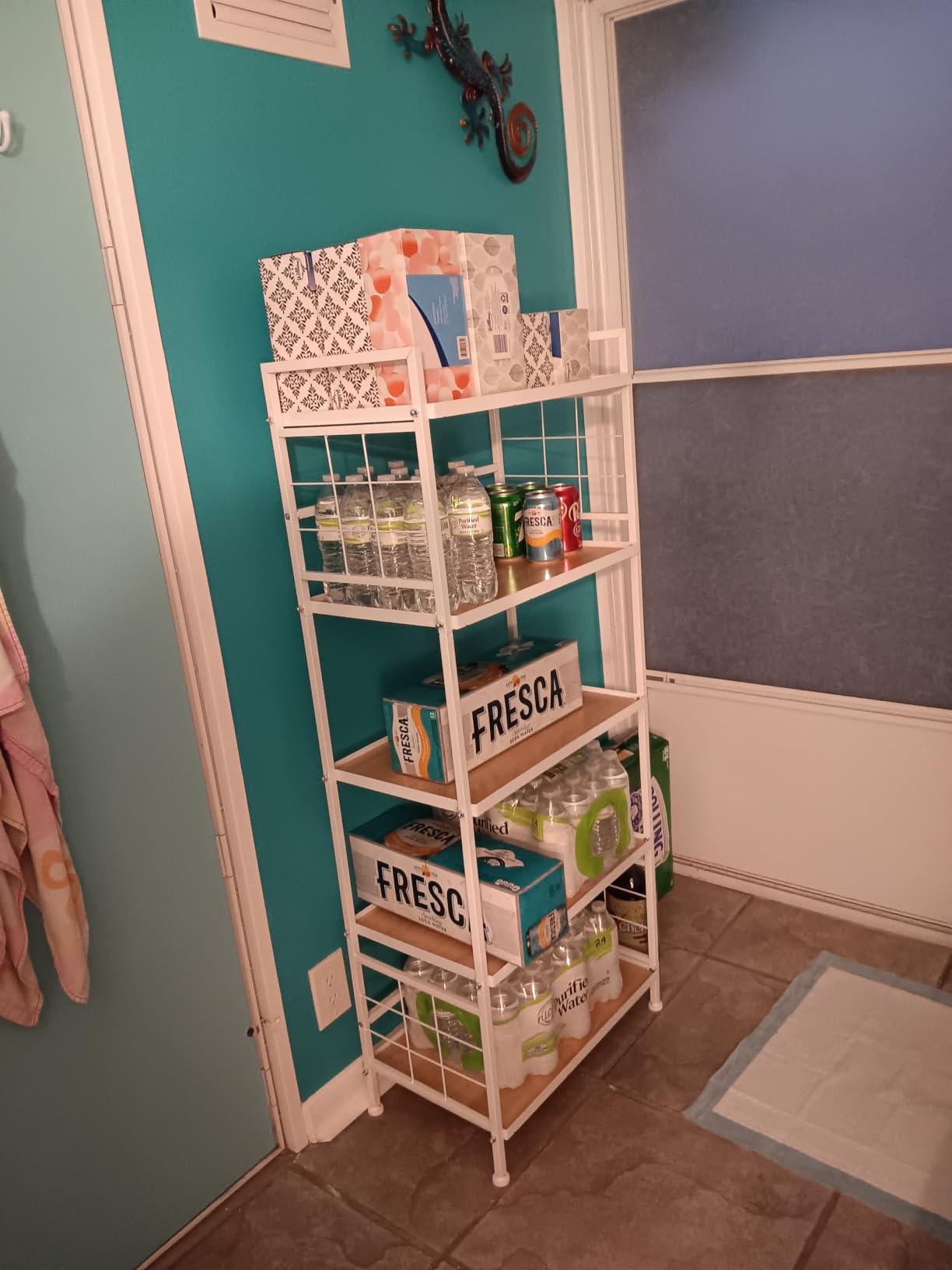 GIOTORENT 5-Tier Pantry Shelves with Wooden Boards, Heavy Duty Storage Shelves & Book Shelf, Adjustable Metal Shelving Unit for Kitchen Bathroom Laundry Organizer, Sturdy Rust-Resistant, White customer photo 2