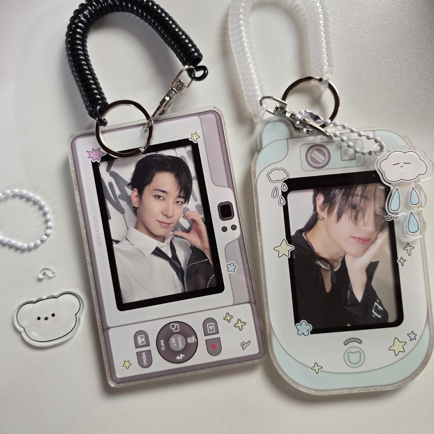 Mabor 2Pcs Cartoon Photo Card Holder Photocard Holder Keychain | Cute ID Badge Holders Acrylic Protective Photocards Holders with Cloud Bear Pendant Spiral Wrist Coil customer photo 1
