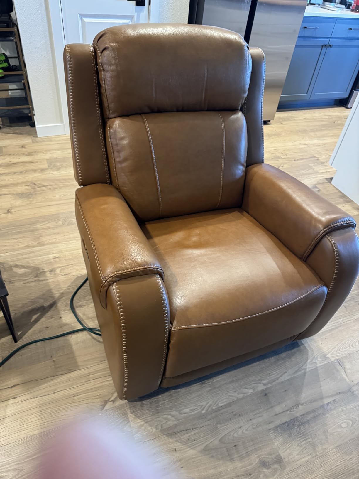 CHITA Wall Hugger Genuine Leather Power Recliner Chair, Saddle Brown, Adjustable Power Headrest, USB & Type-C Ports, Compact Electric Recliner for Small Spaces & Living Rooms & RV customer photo 2