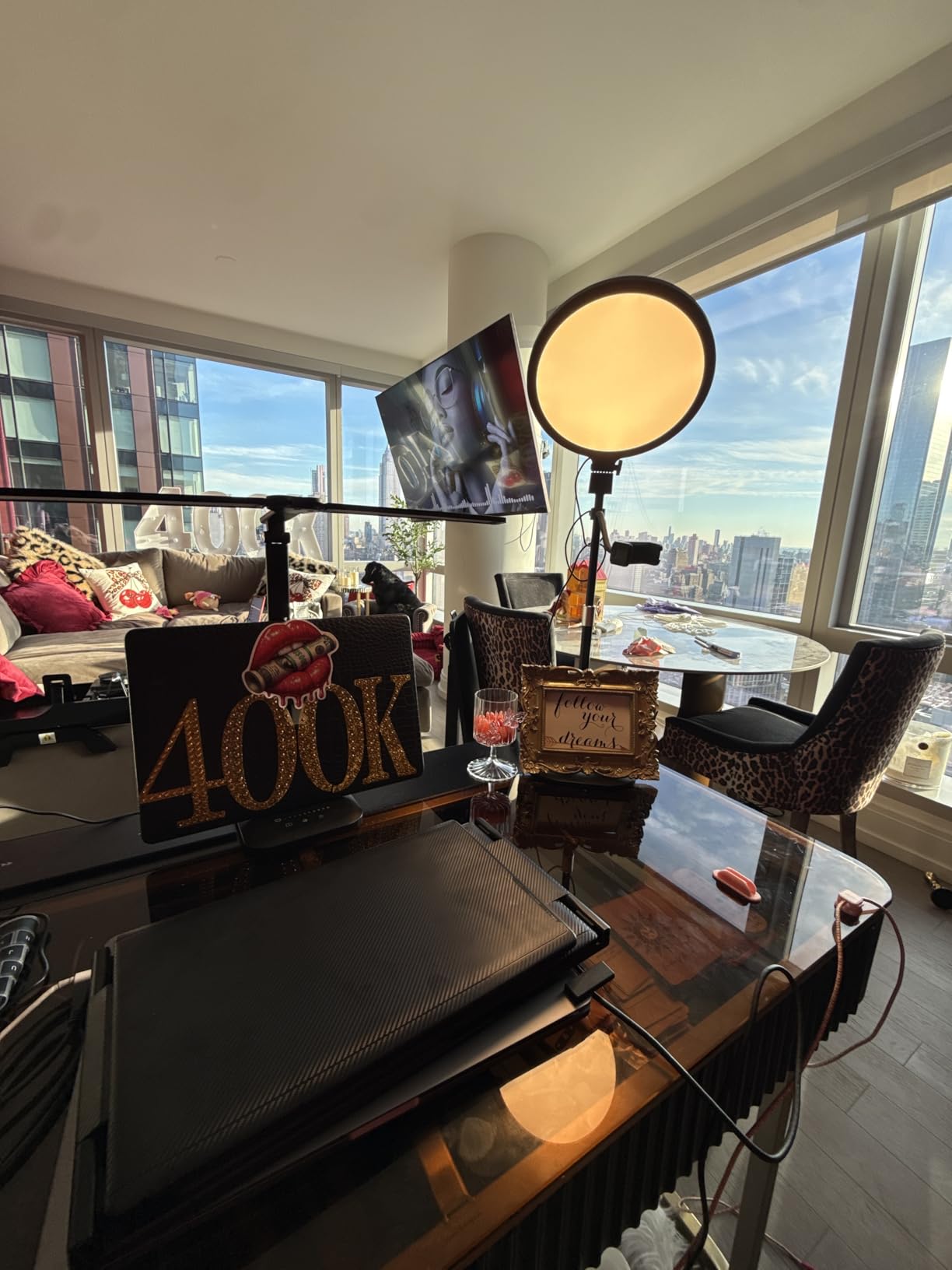 1300 Lumens Ring Light with Stand for Desk, Computer & Laptop - Podcast & Streaming Light with Flexible Phone Holder, CRI 98+ Bright Yet Soft Influencer Light for Video Recording, Conference & Calls customer photo 1