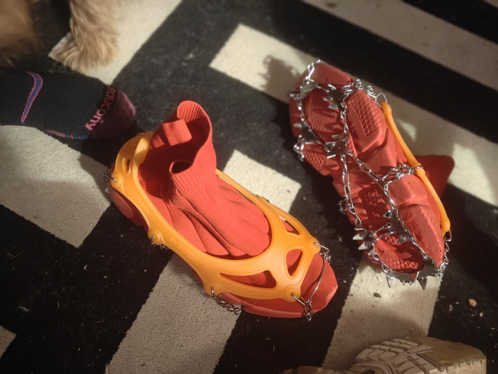 Sportneer Crampons： Ice Cleats for Shoes and Boots with 28 Spikes - Traction Slip-on Stretch Footwear for Walking and Shoveling on Ice and Snow customer photo 2