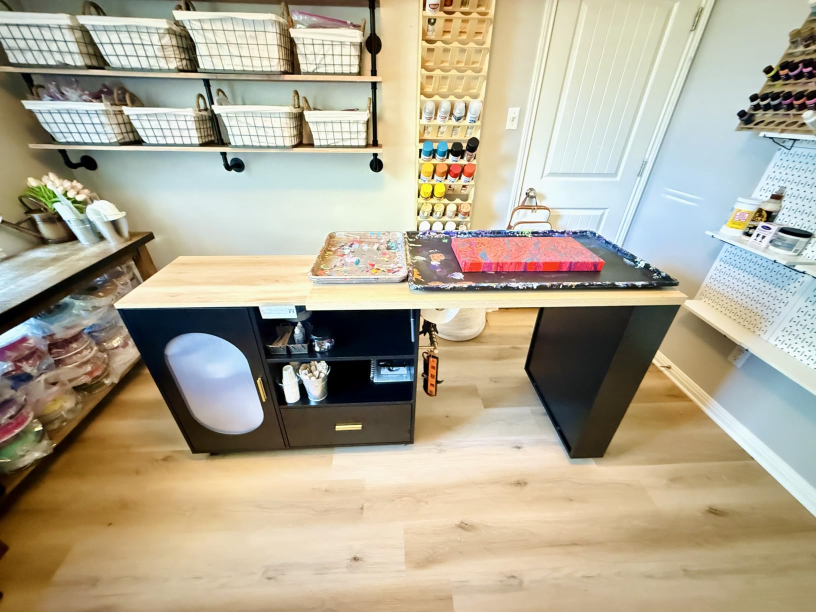 HSH 72” Rolling Kitchen Island with Seating & Storage on Wheels, Black Oak customer photo 2