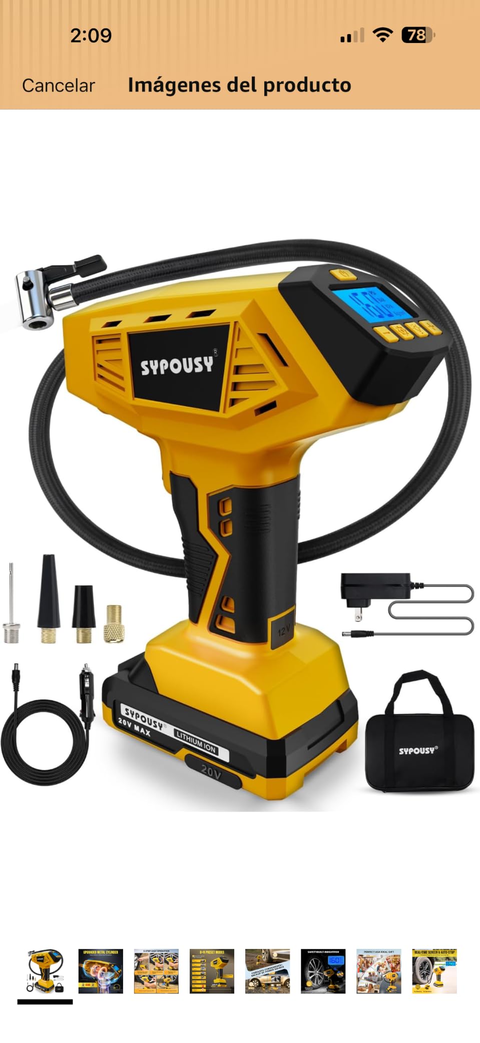 Cordless Tire Inflator Portable Air Compressor 160PSI 12VDC & 20V Battery customer photo 2