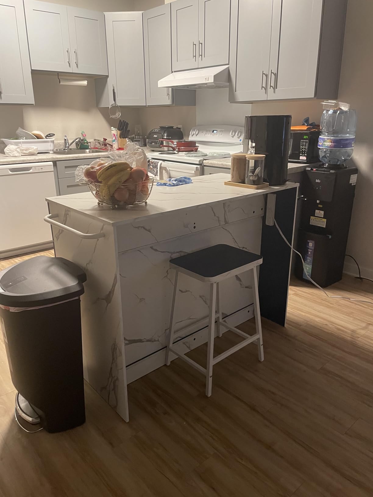 YITAHOME Rolling Kitchen island with Seating and LED Lights, Mobile Storage Islands with Drop Leaf, Dining Table with Power Outlet, 2 Drawers and Soft Stools, Spice/Towel Rack, Lacquered Finish, Black customer photo 1